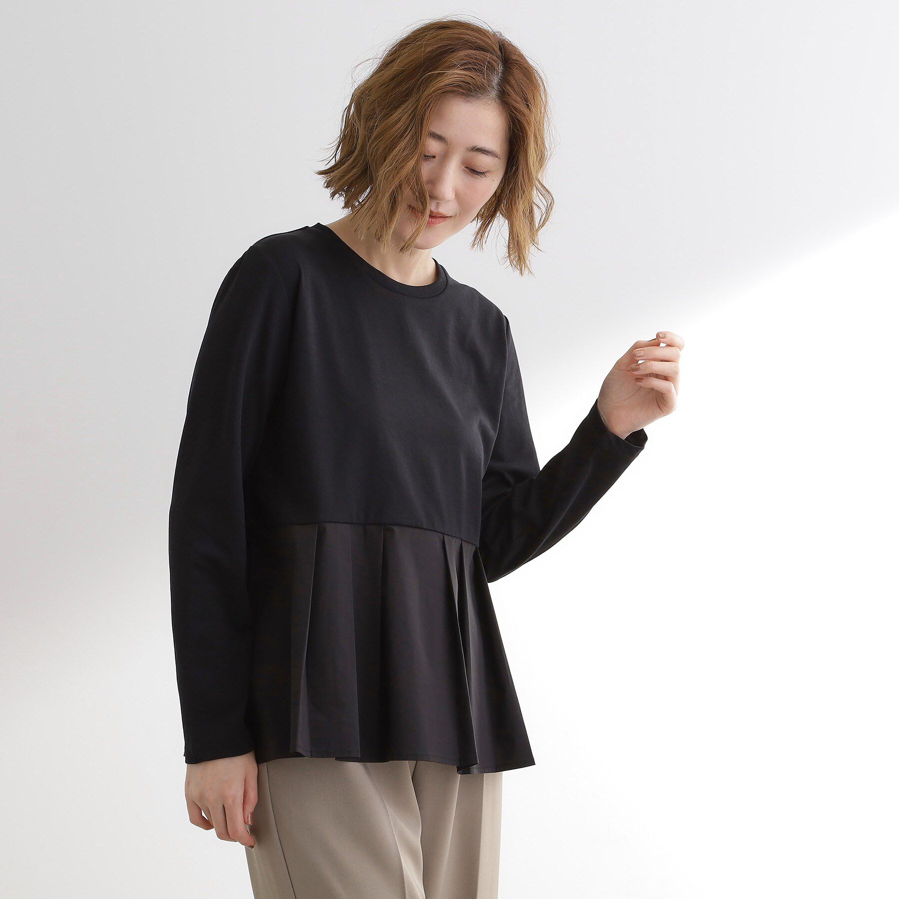 grove「裾切替タックペプラムTシャツ」|Tシャツ・カットソー|ブラック(019)