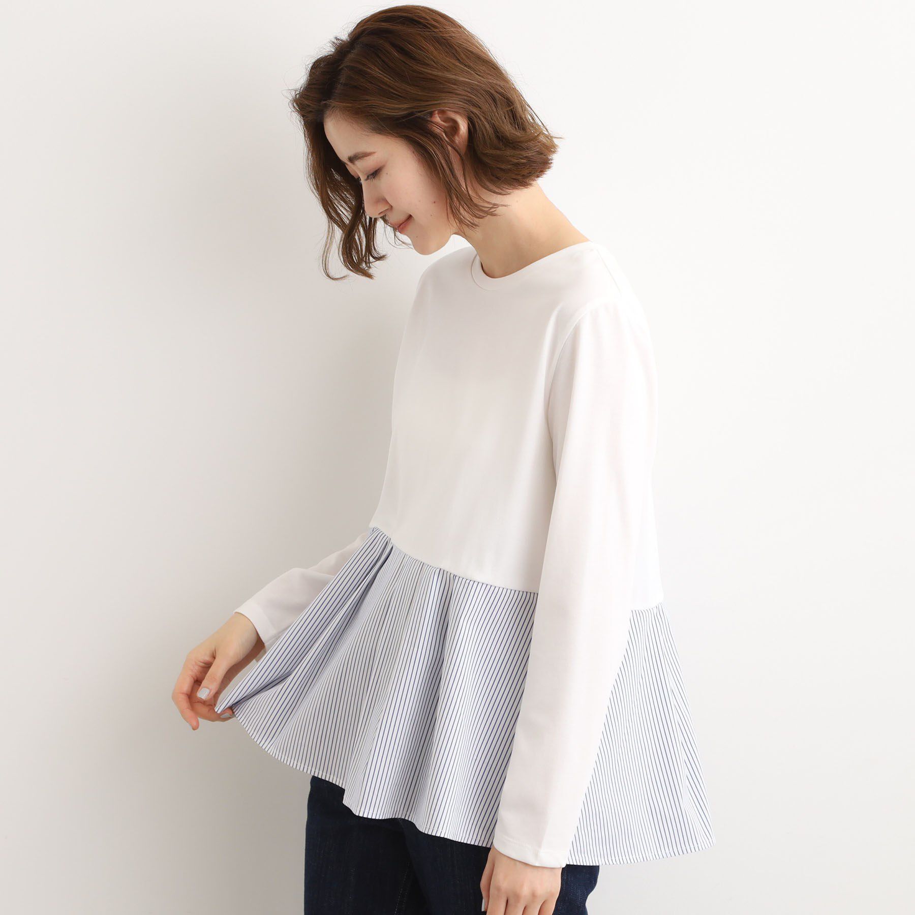 grove「裾切替タックペプラムTシャツ」|Tシャツ・カットソー|ブルーストライプ(3