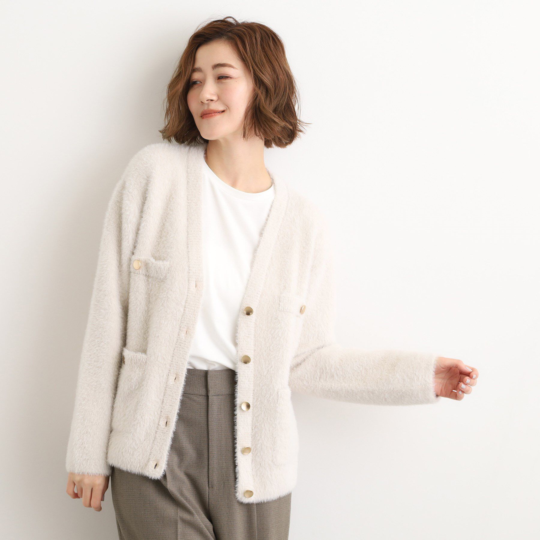 grove「軽やかフェザーで魅せる、クラシカルな主役カーディガン」|カーディガン|グレージュ(050)