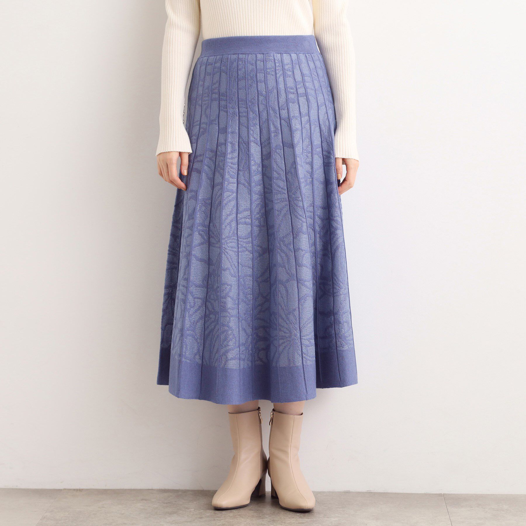 grove「【SET UP対応】レース柄ジャカードプリーツ風ニットスカート」|スカート|