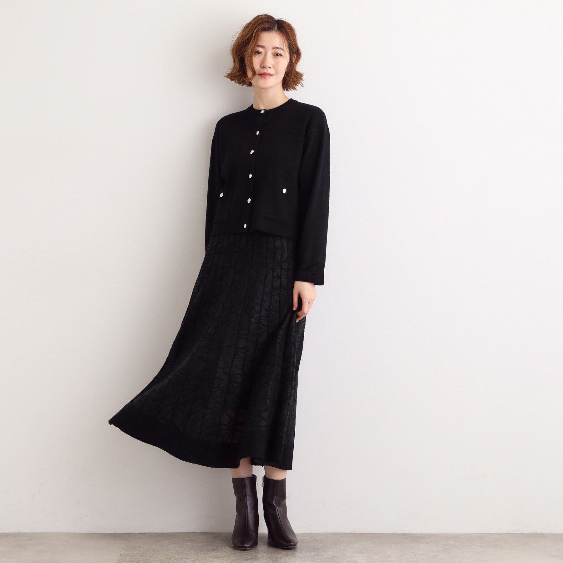 grove「【SET UP対応】レース柄ジャカードプリーツ風ニットスカート」|スカート|