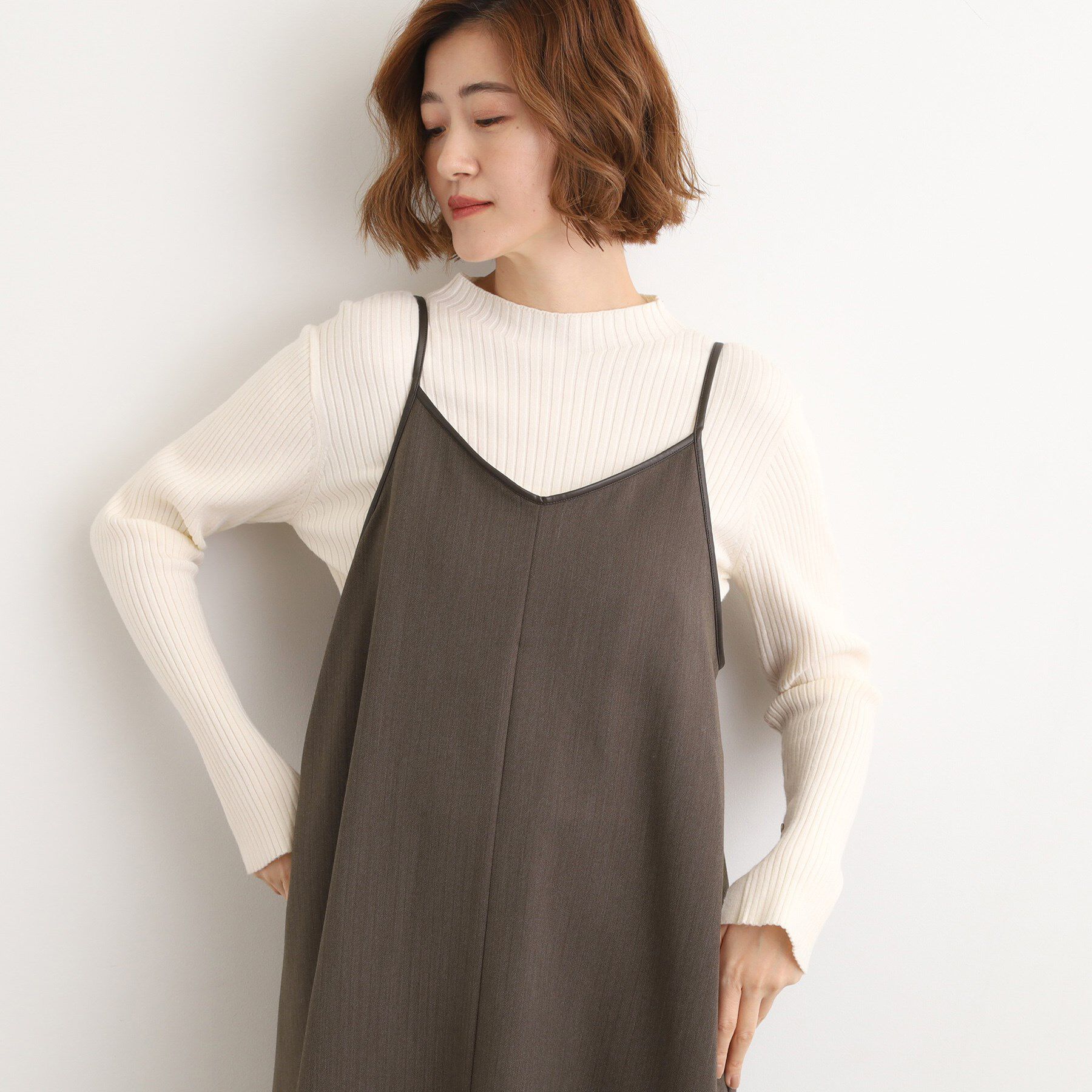 grove「【体型カバー/レイヤード】へリンボンキャミワンピース」|ワンピース|