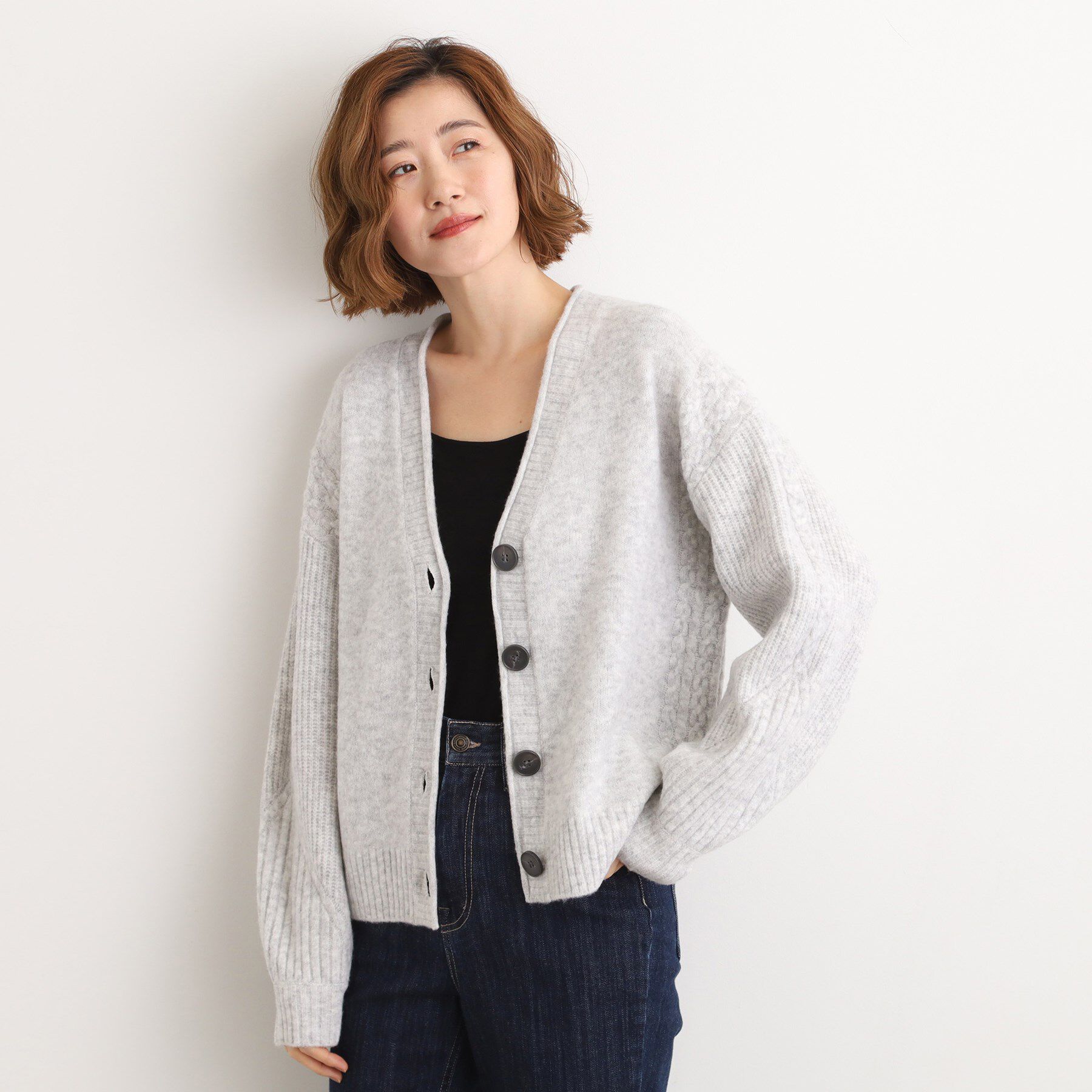 grove「ケーブルアクセント Vネックカーディガン」|カーディガン|