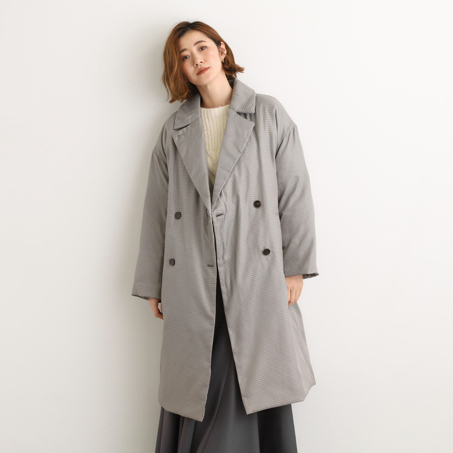 grove「すっきり見え、ステッチレス中綿コート」|ダウン|アイボリー(204)