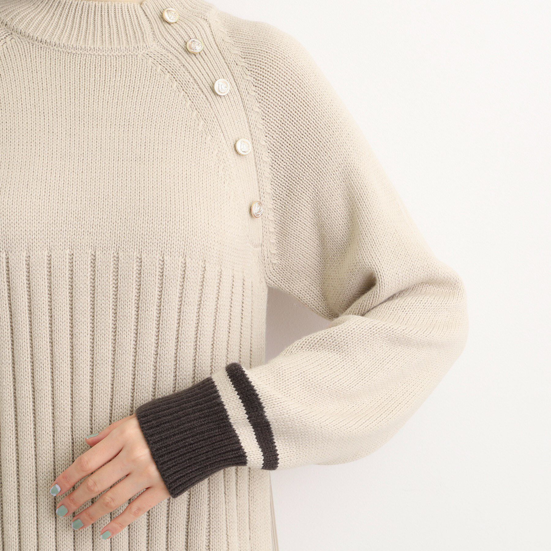 grove「【選べる着丈】配色サイドプリーツニットワンピース」|ワンピース|