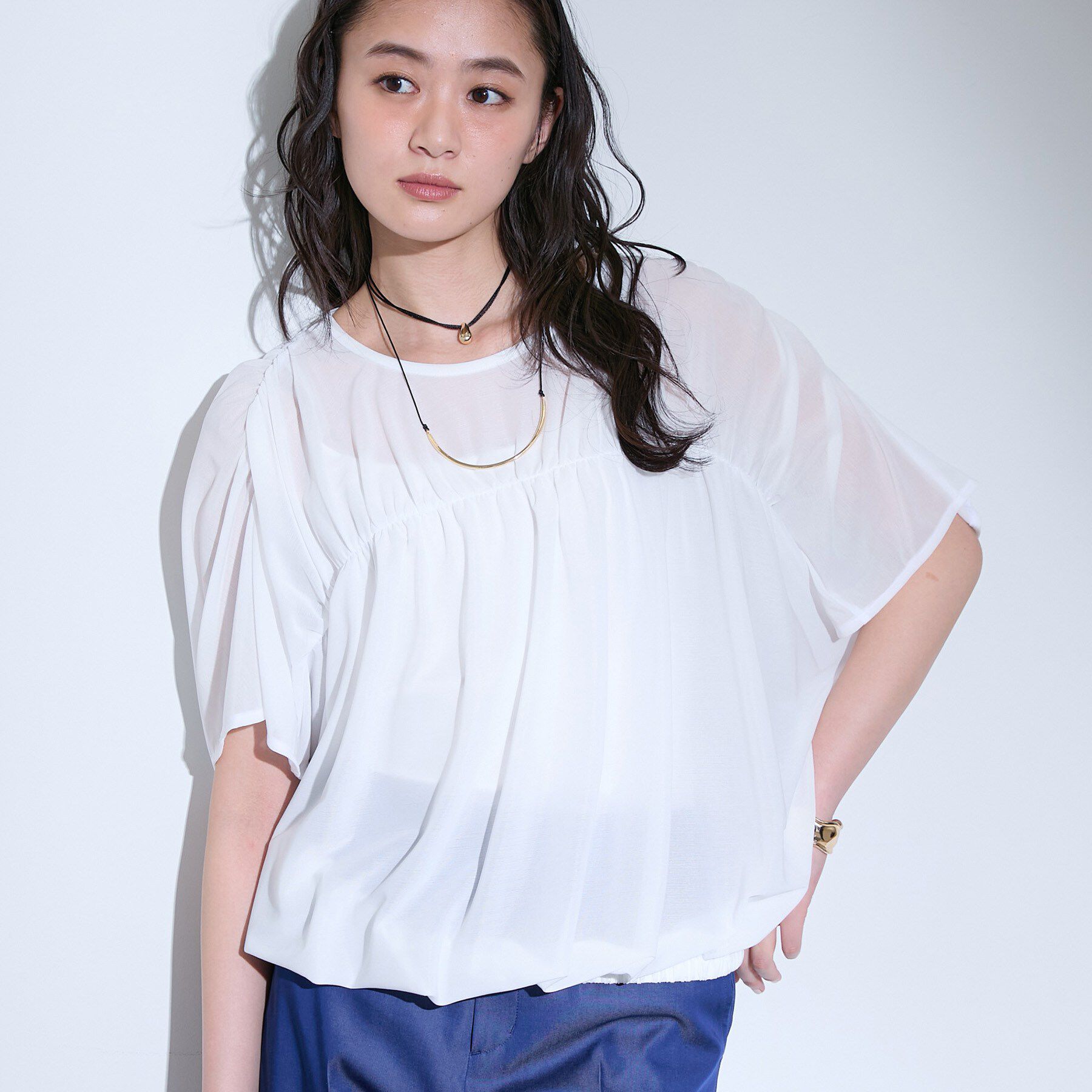 INDIVI「【洗える／体型カバー】シャーリングシアートップス」|Tシャツ・カットソー|