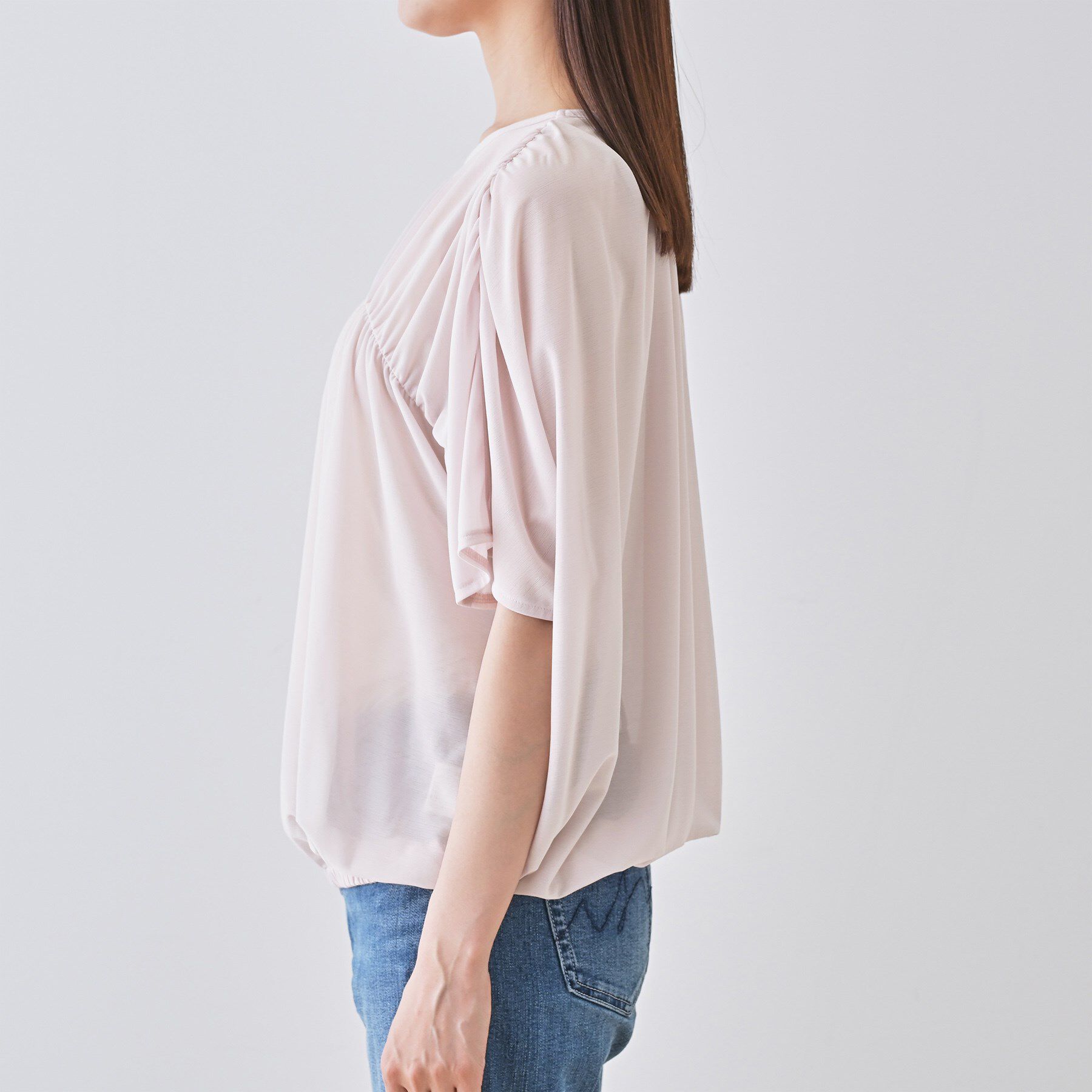 INDIVI「【洗える／体型カバー】シャーリングシアートップス」|Tシャツ・カットソー|