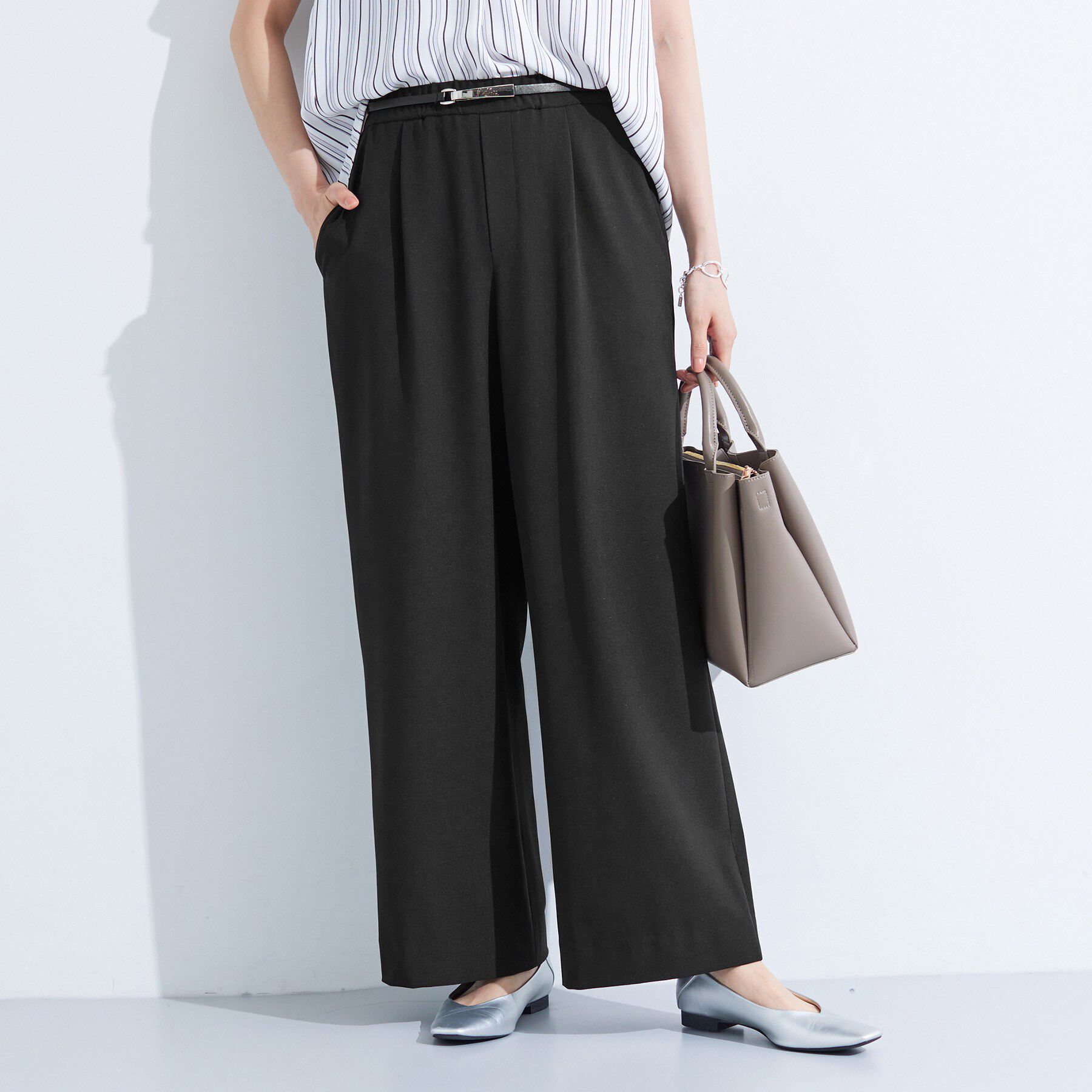 INDIVI「【UVケア／SETUP可能】エアリージョーゼット ワイドパンツ」|その他|ブラック(019)