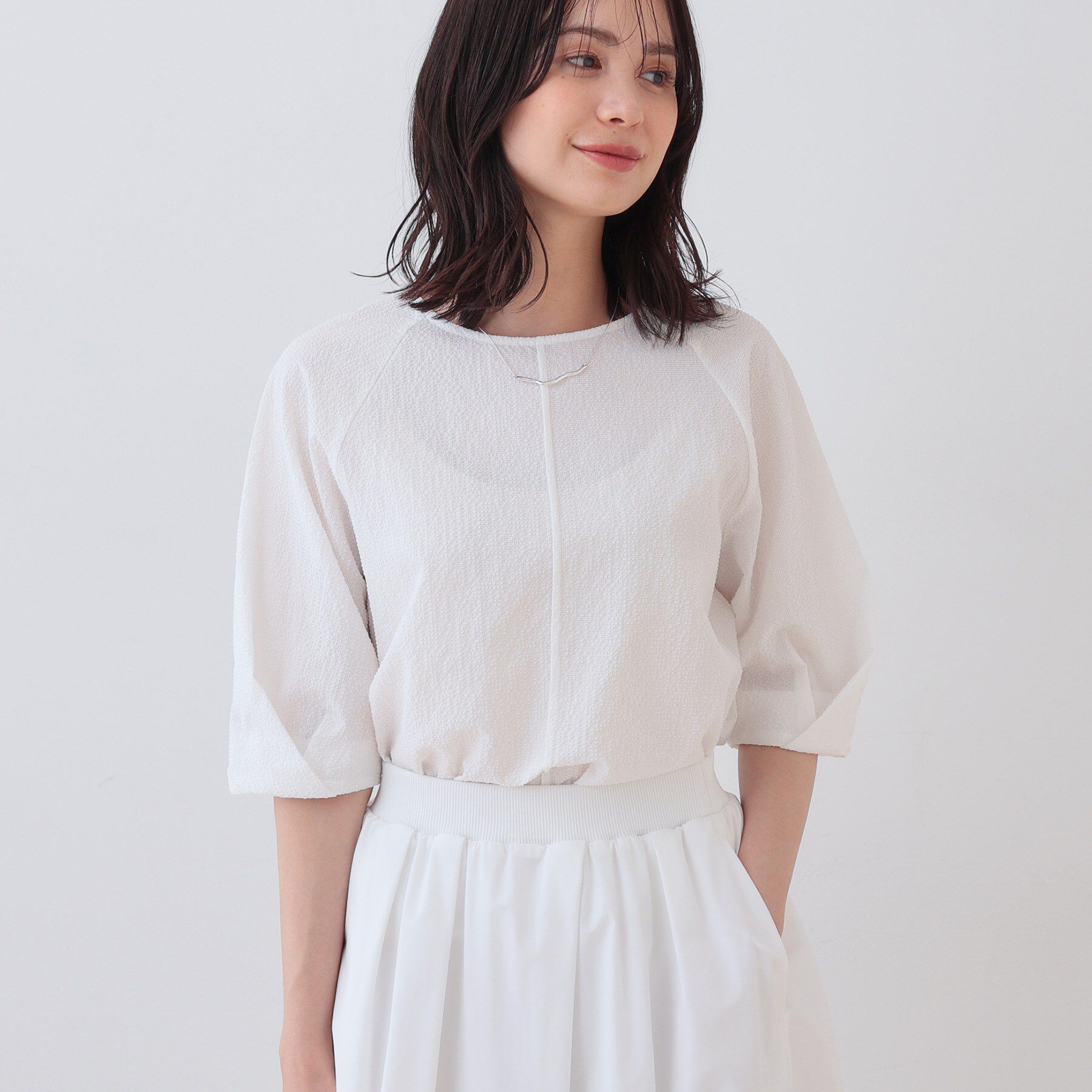 INDIVI「【SETUP可能／涼しい】タックスリーブブラウス」|シャツ・ブラウス|ホワイト(001)