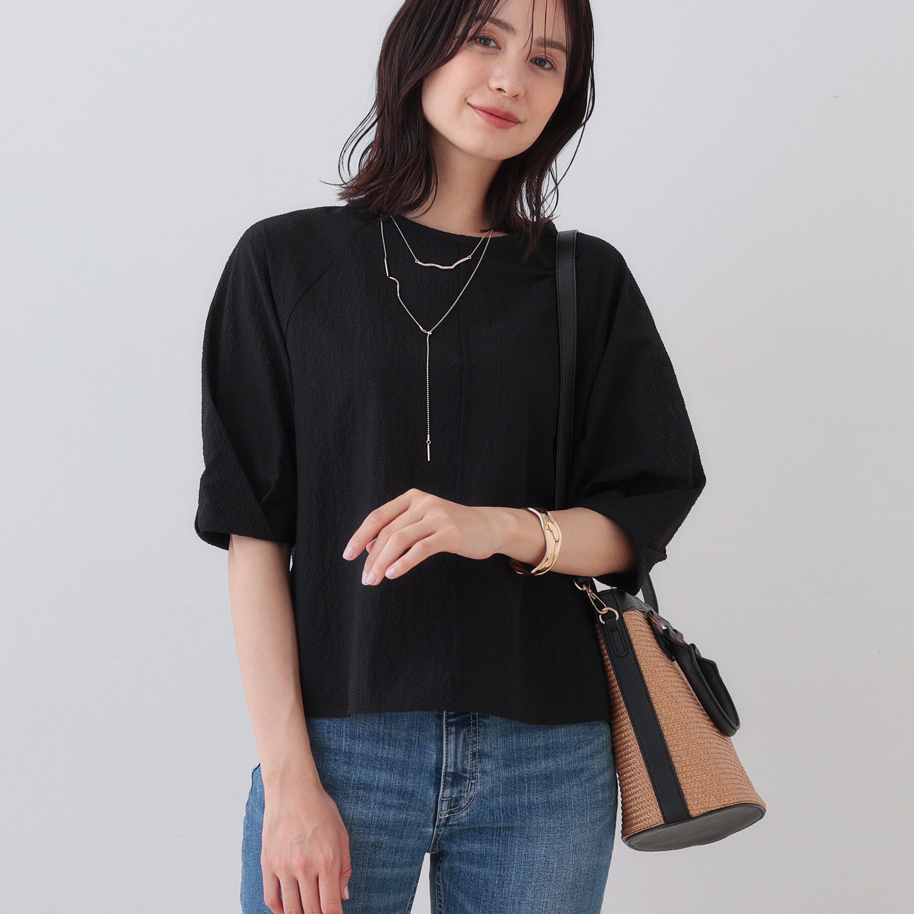 INDIVI「【SETUP可能／涼しい】タックスリーブブラウス」|シャツ・ブラウス|ブラック(019)