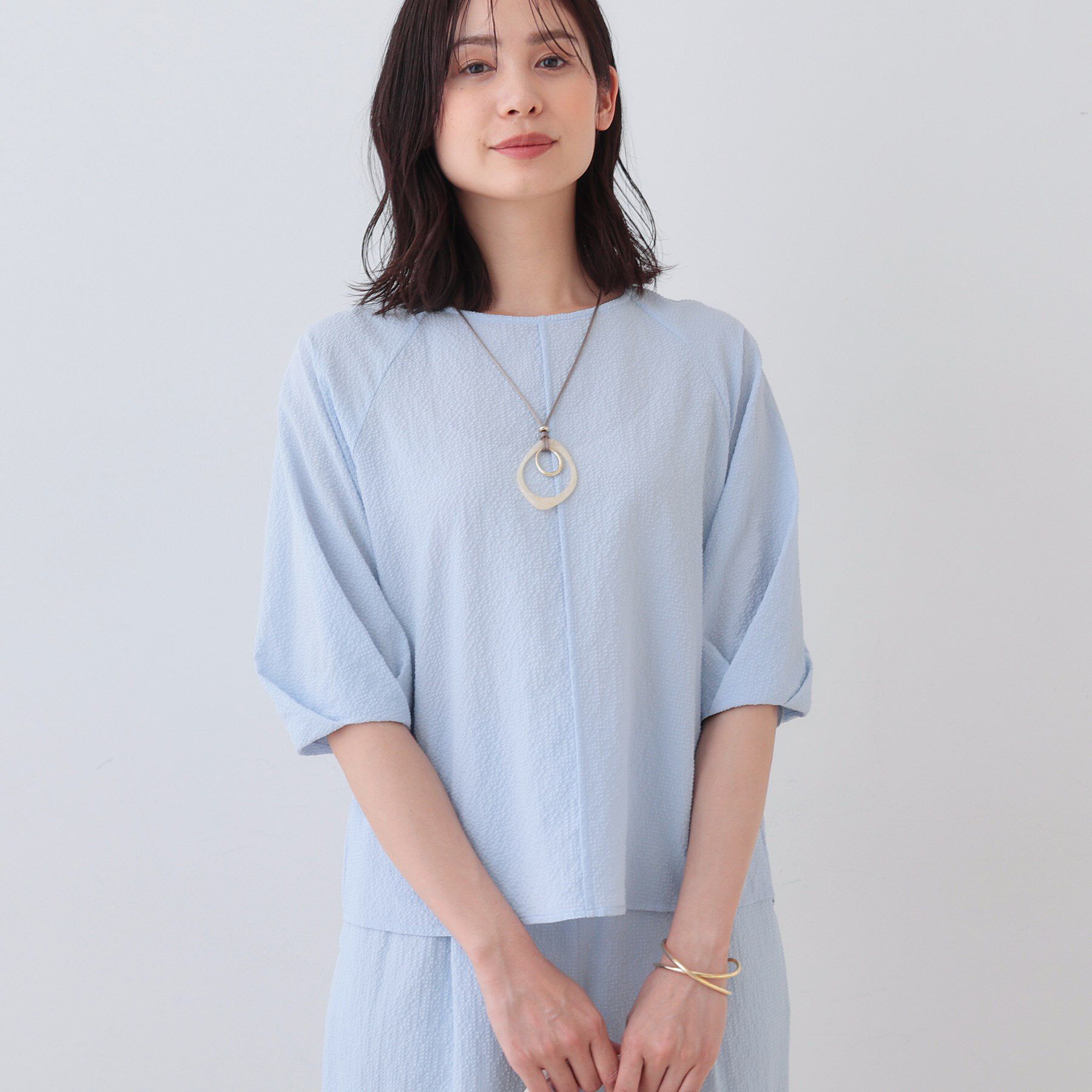 INDIVI「【SETUP可能／涼しい】タックスリーブブラウス」|シャツ・ブラウス|サックスブルー(09