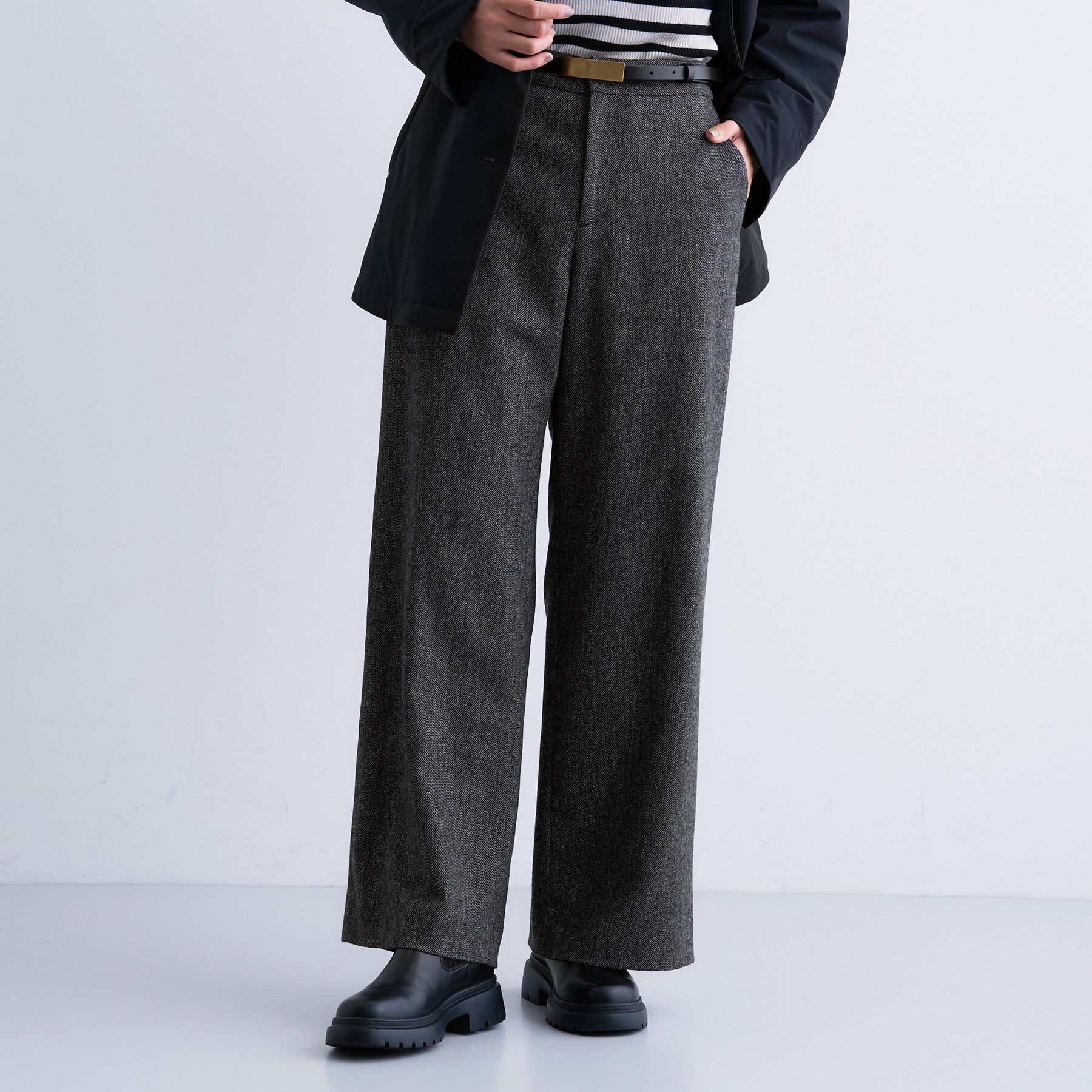 INDIVI「【褒められパンツ／ウール混】ウォームウール ワイドパンツ」|その他|