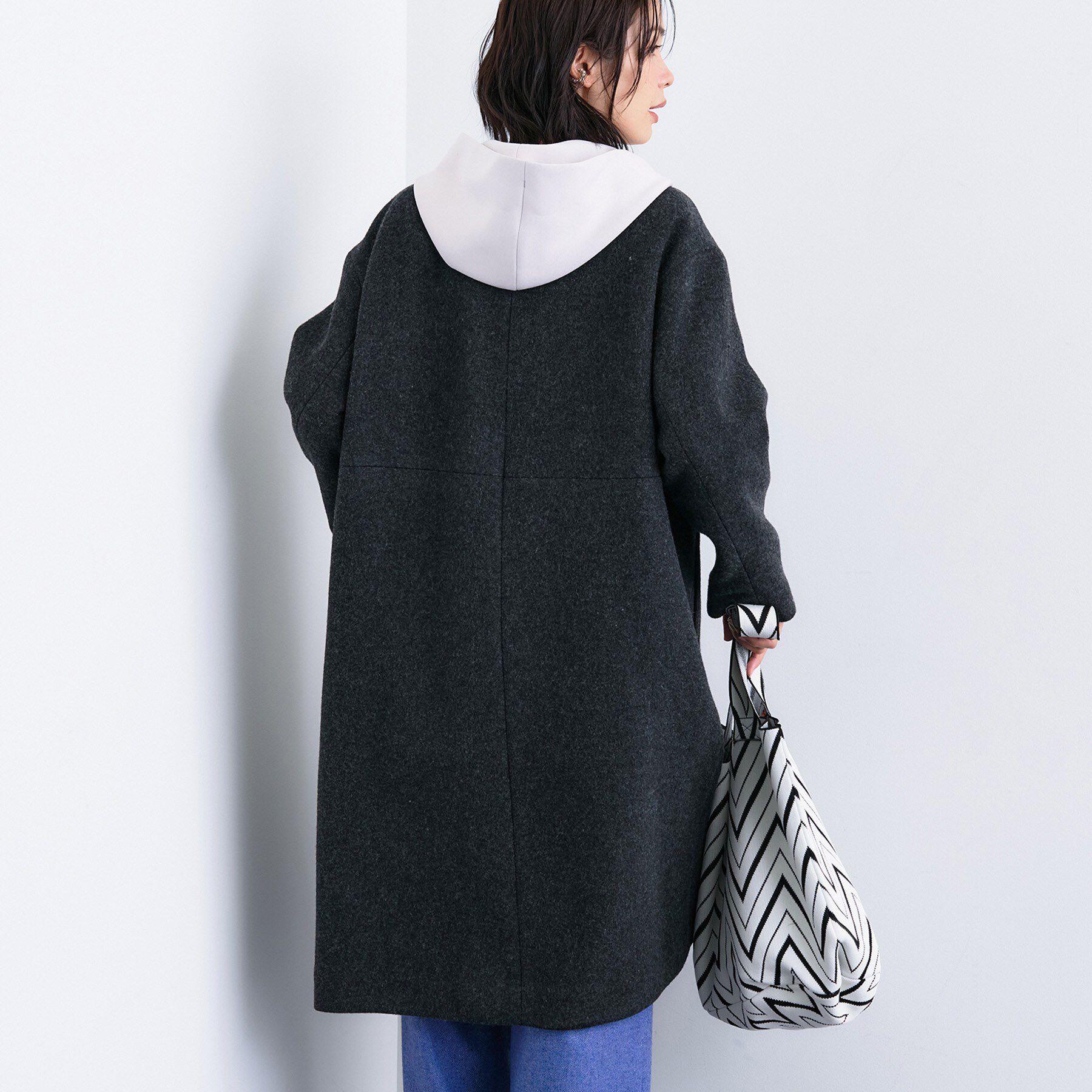 INDIVI「【軽量／ウール混】ライトフォルム ロングコート」|ノーカラーコート|