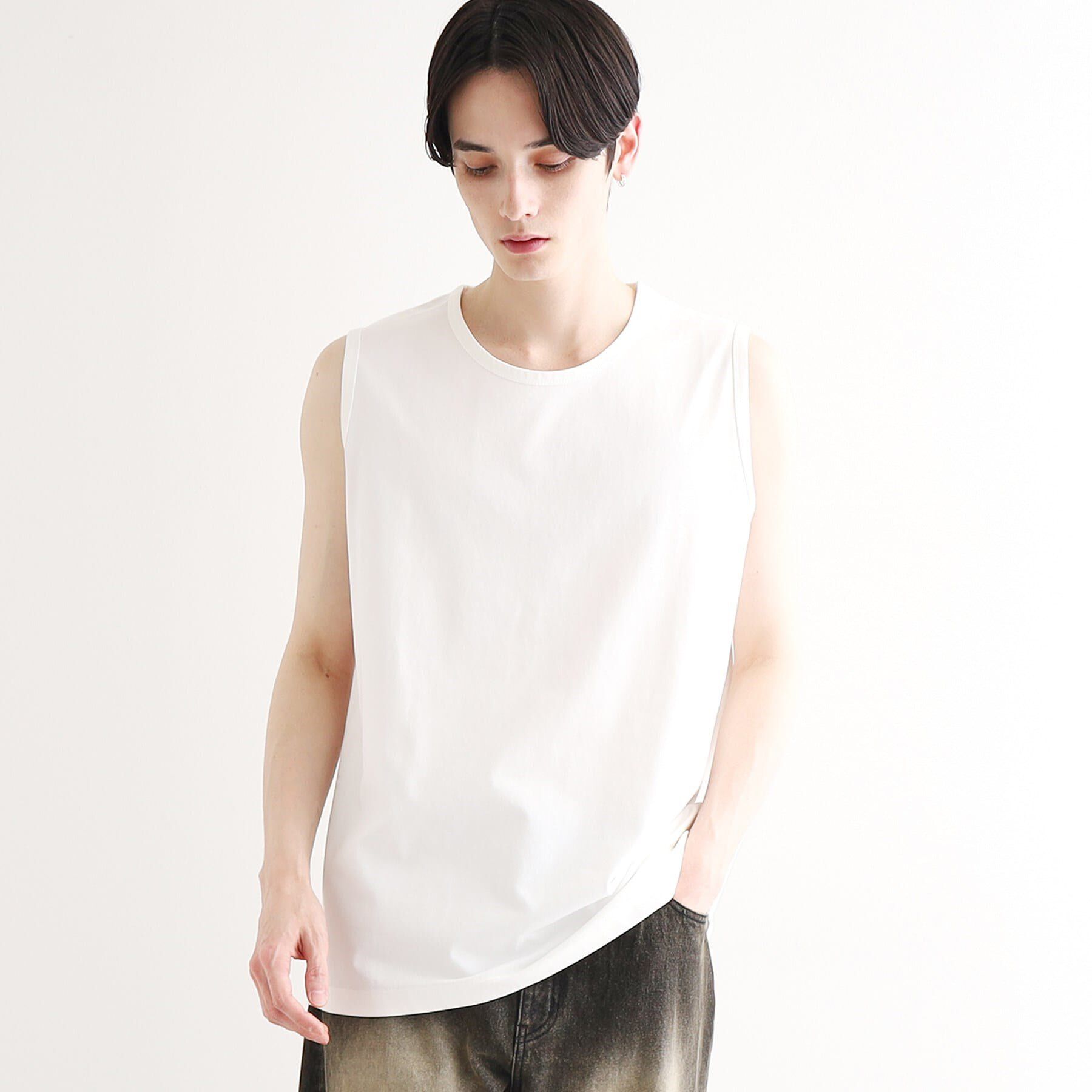 tk.TAKEO KIKUCHI「【接触冷感／UVカット／抗菌】フレンドリークールノースリーブカットソー」|Tシャツ・カットソー|ホワイト(001)