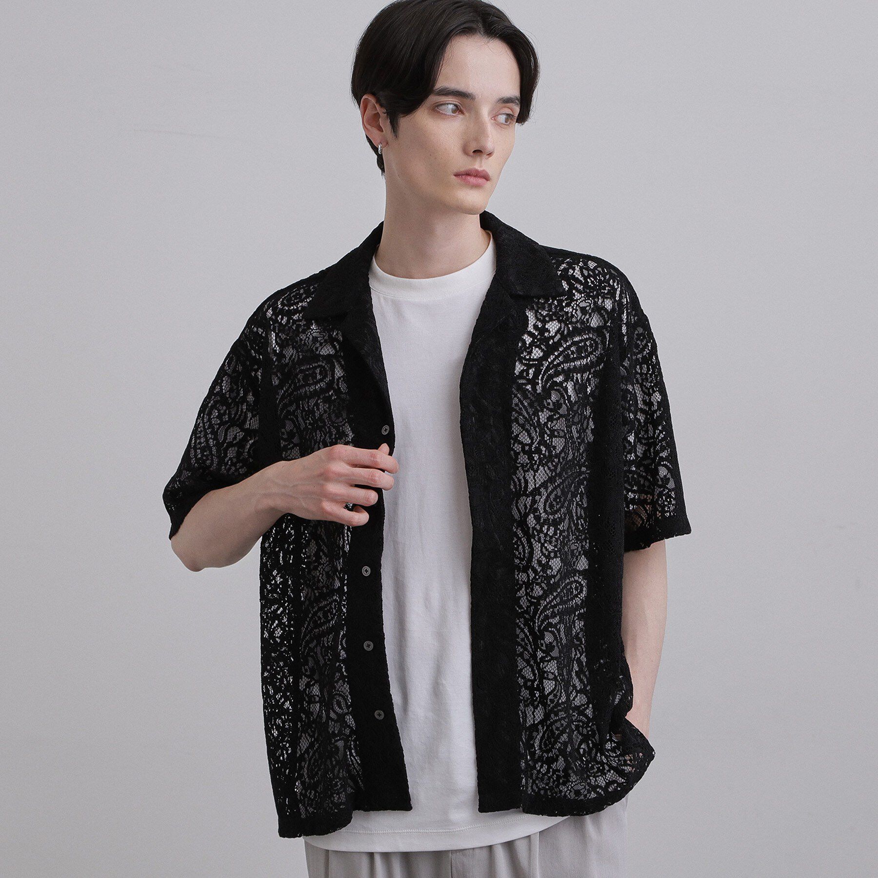 tk.TAKEO KIKUCHI「モールレースシャツ」|シャツ・ブラウス|ブラック(019)