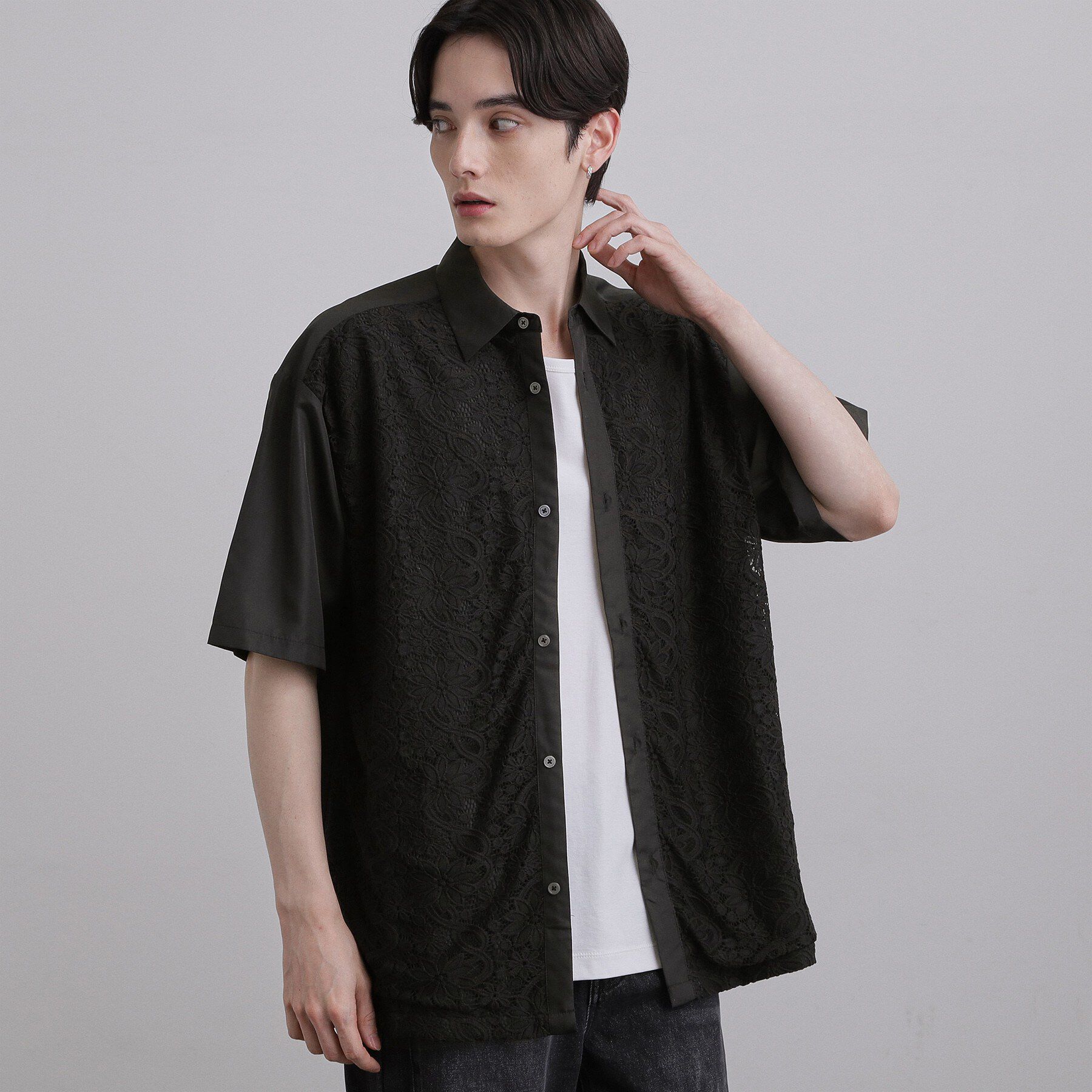 tk.TAKEO KIKUCHI「ボタニカルレースシャツ」|シャツ・ブラウス|ブラック(019)