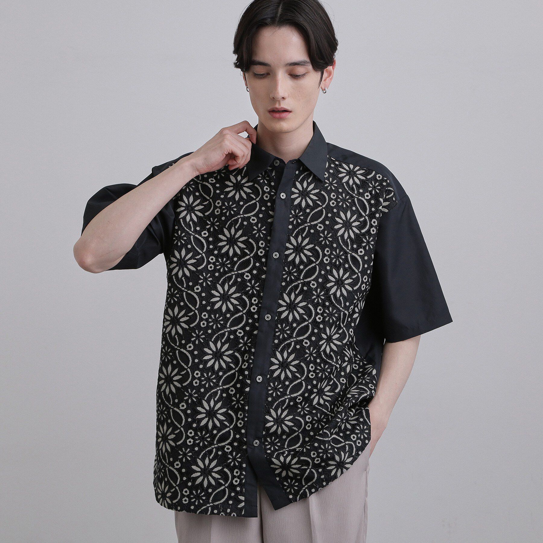 tk.TAKEO KIKUCHI「ボタニカルレースシャツ」|シャツ・ブラウス|ネイビー(094)