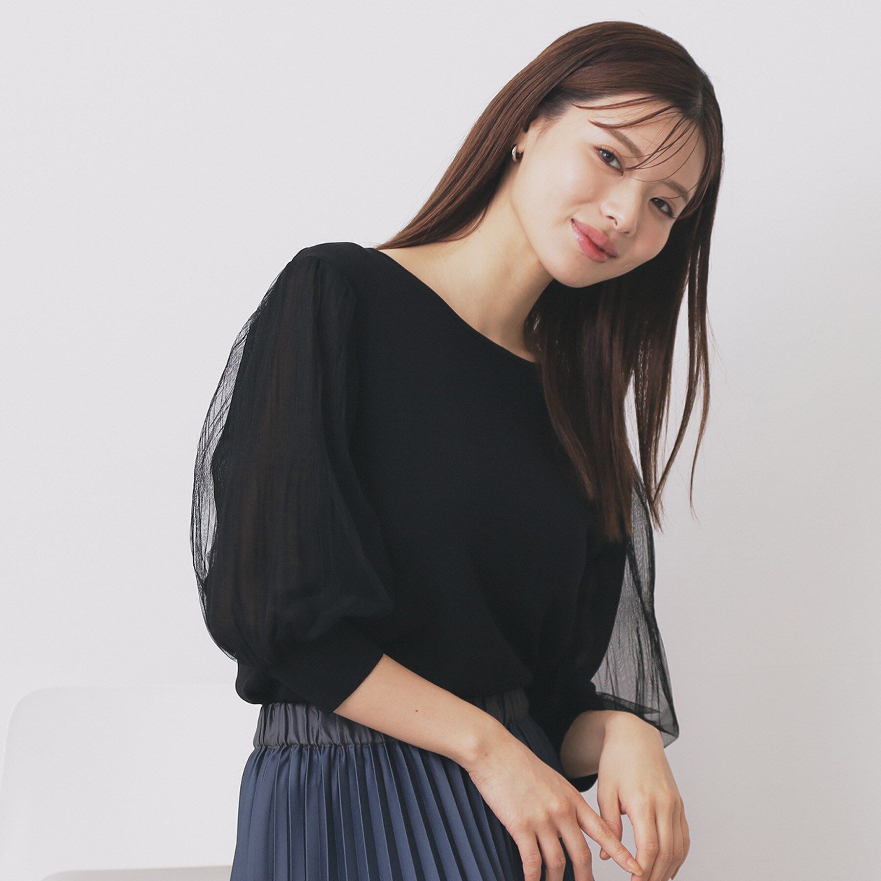 index「《5色展開》マジョリカプリーツスリーブニット【洗濯機洗い可】」|ニット・セーター|ブラック(019)