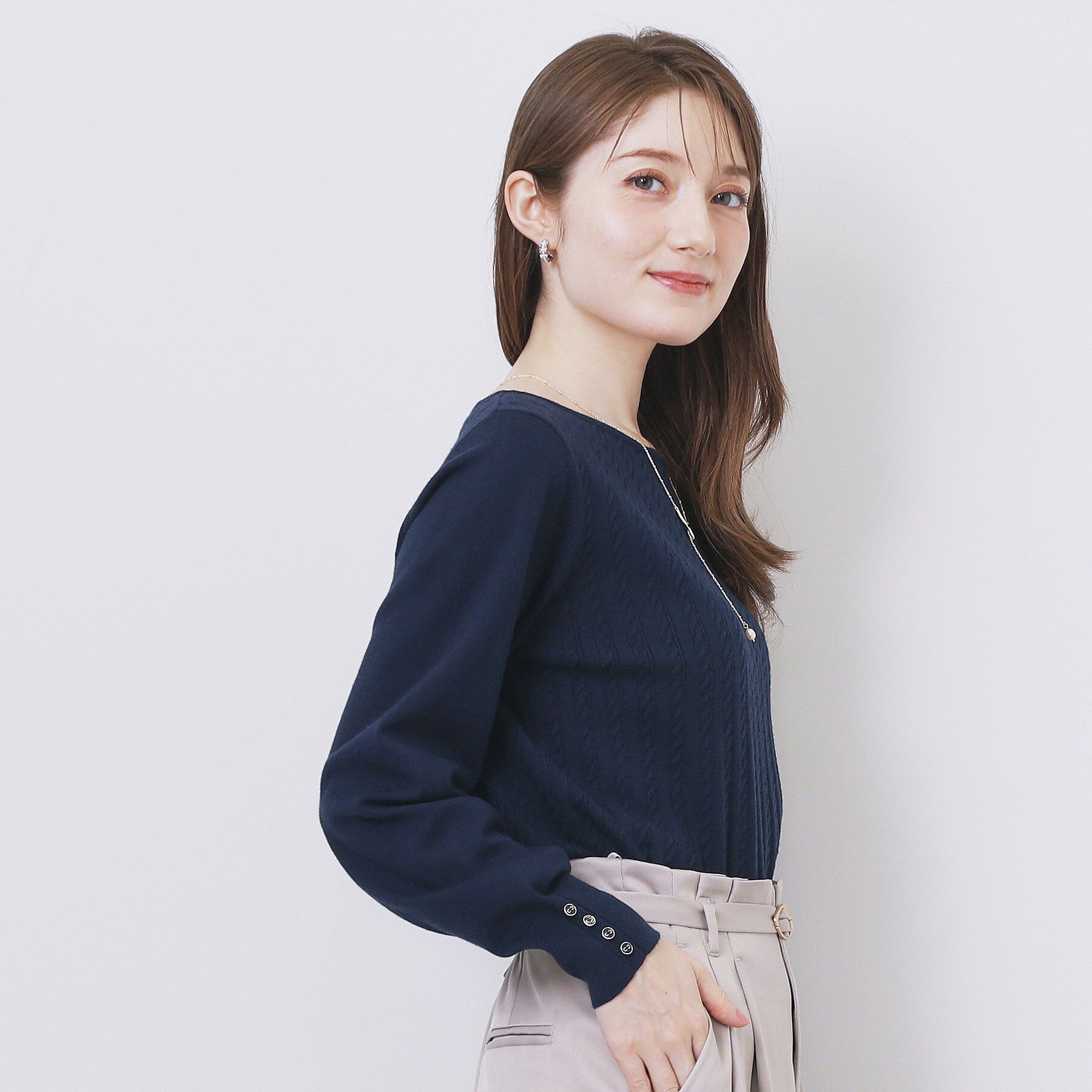 index「ボートネックケーブルニット【洗濯機OK/抗ピル】」|ニット・セーター|