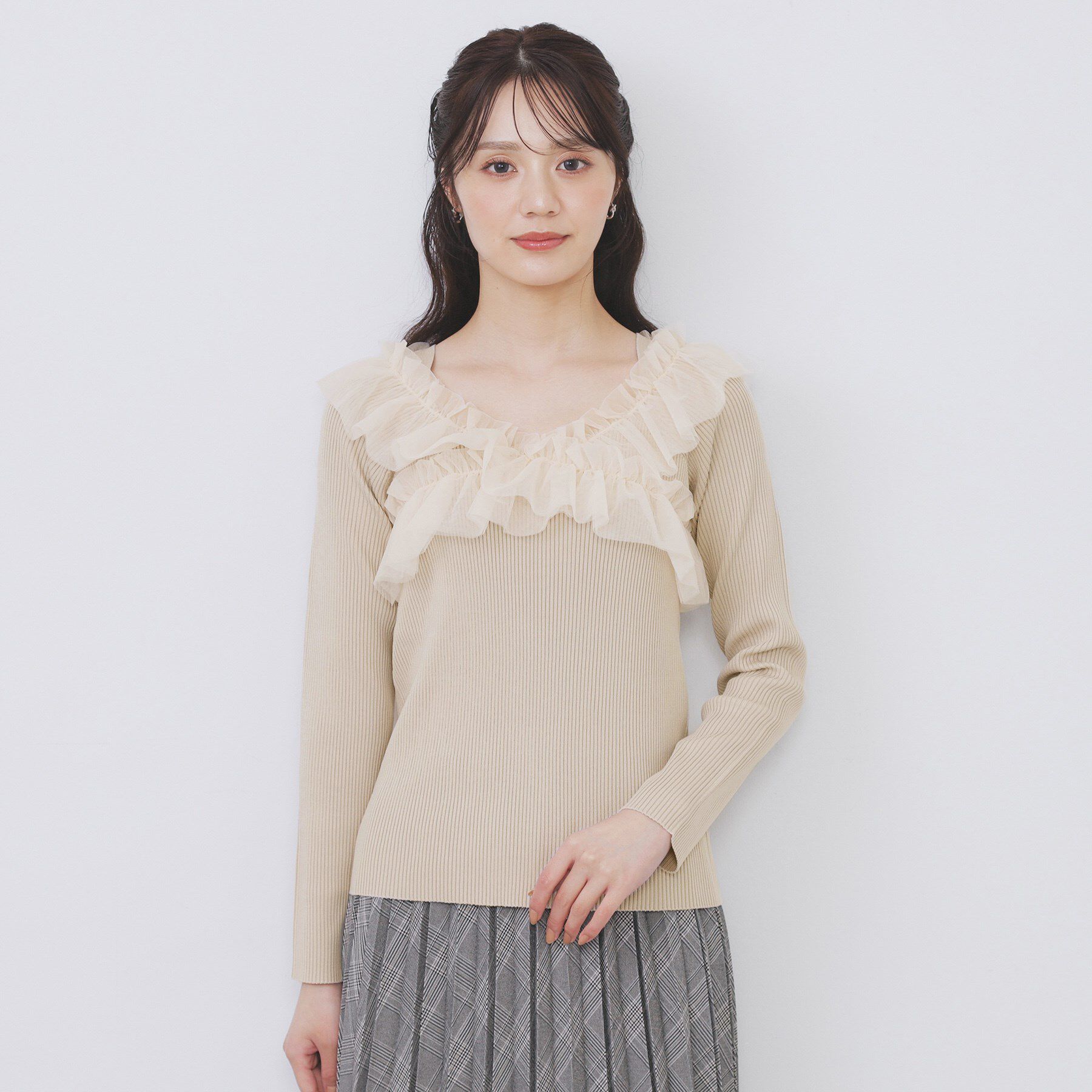 index「クロスチュールフリルリブニット【洗濯機OK/抗ピル】」|ニット・セーター|