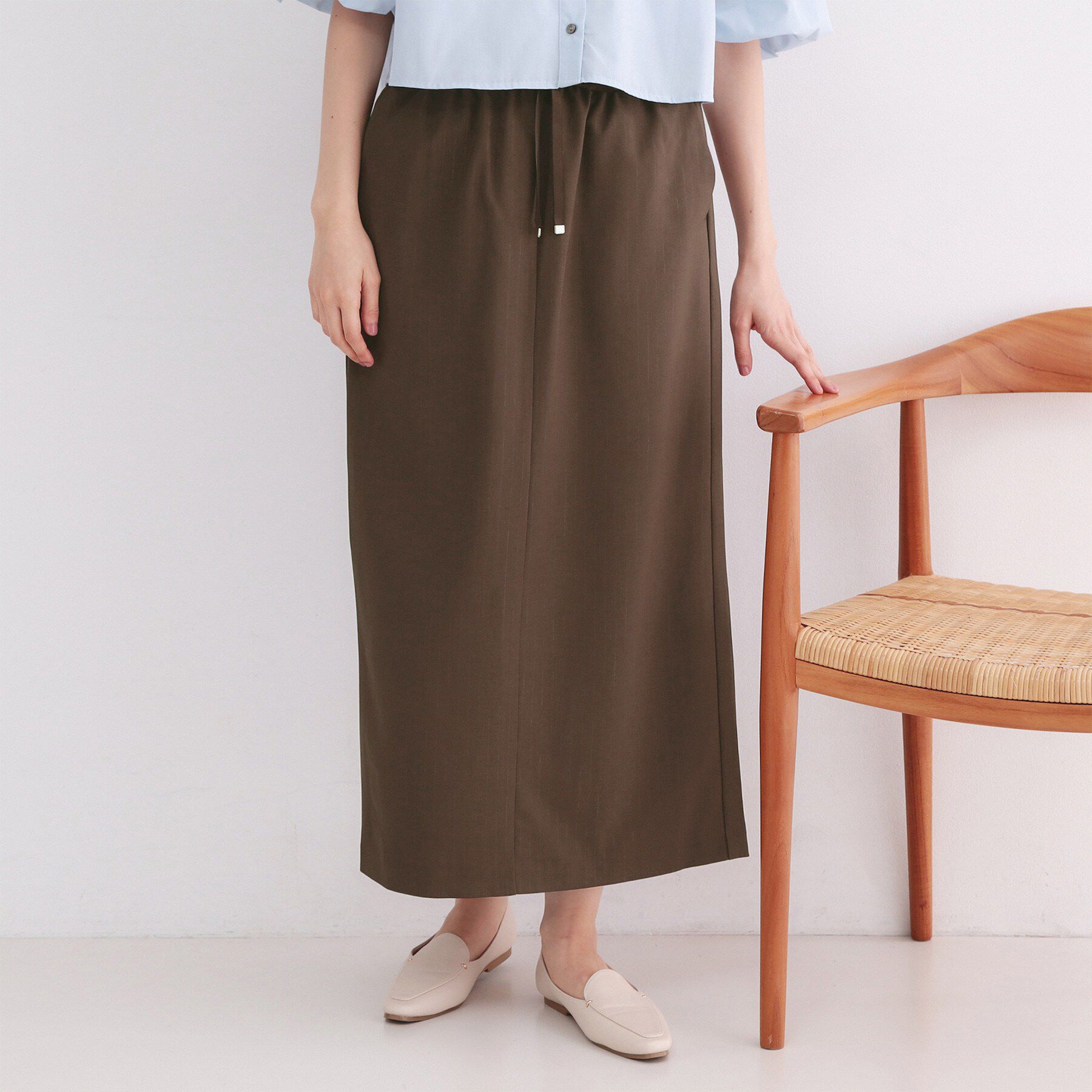 OPAQUE.CLIP「ラメストライプイージーナロースカート/セットアップ可【洗濯機洗い可/防シワ/吸水速乾】」|スカート|ブラウン(343)