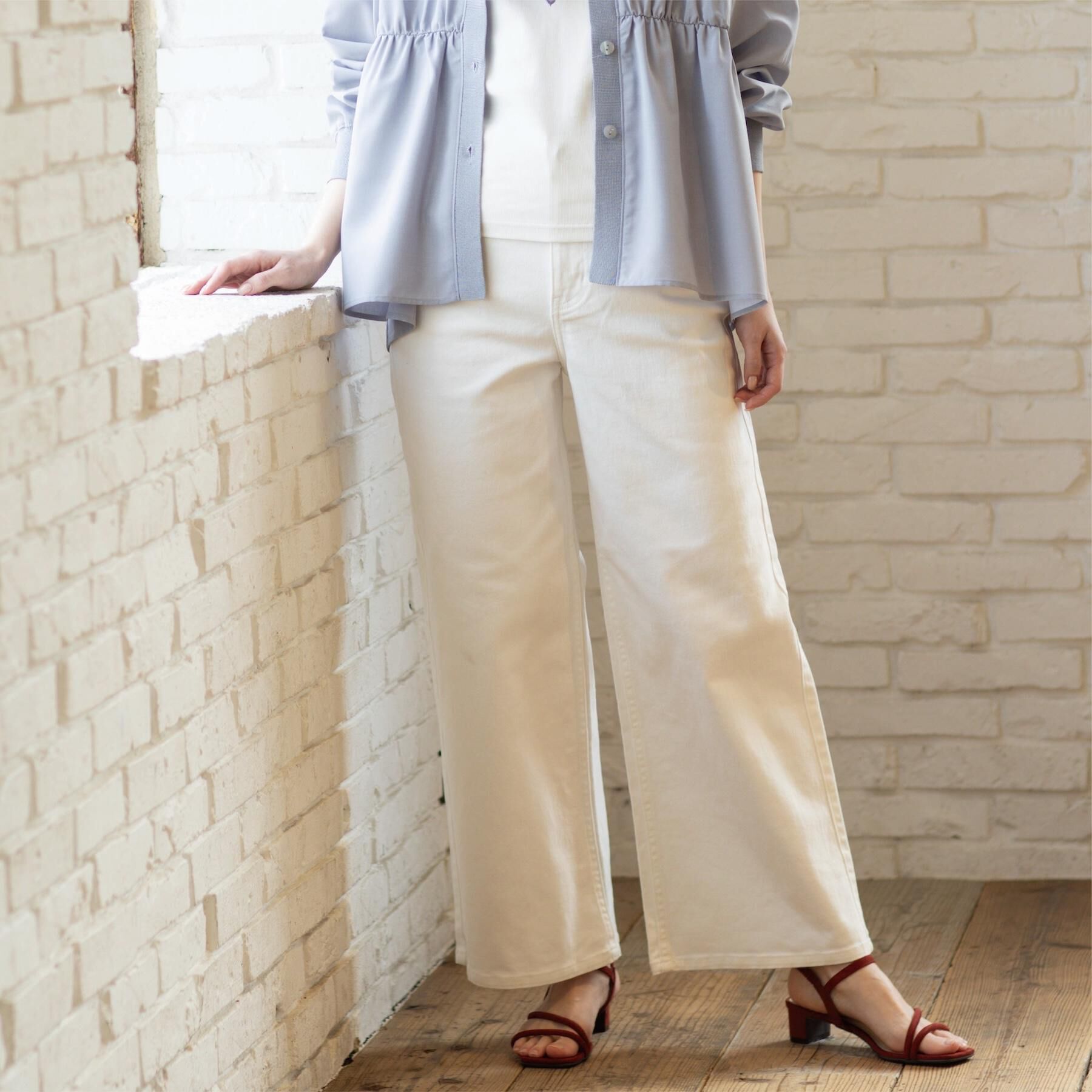 OPAQUE.CLIP「ストレッチバギーデニム【洗濯機洗い可】《SS～LL》」|デニム|ホワイト(001)