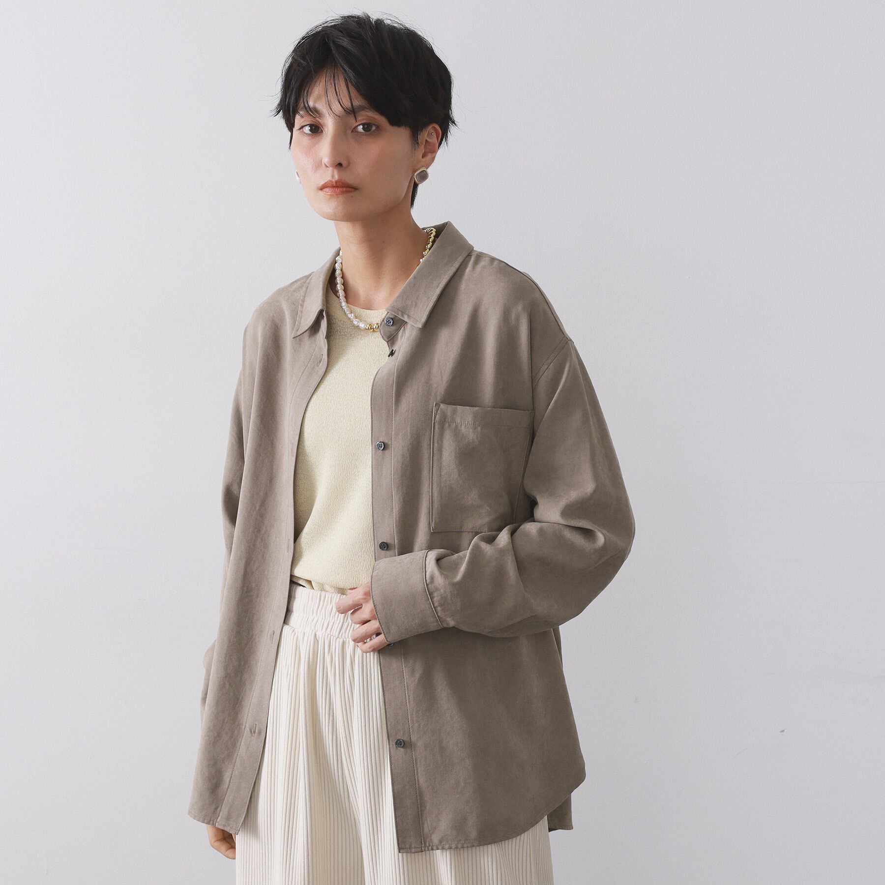 OPAQUE.CLIP「スエードライクシャツ【洗濯機OK】」|シャツ・ブラウス|モカブラウン(042