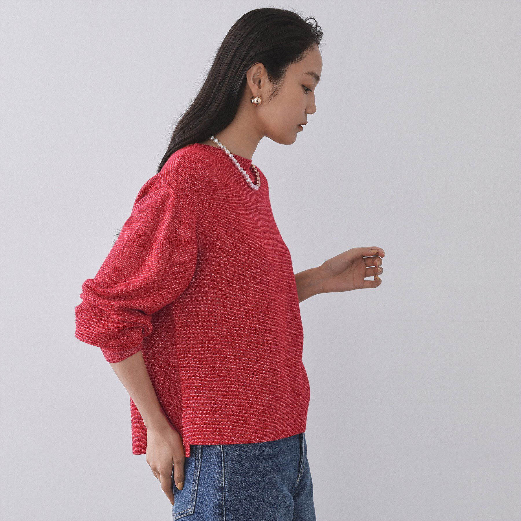 OPAQUE.CLIP「ラメガーターボートネックニット【洗濯機OK】」|ニット・セーター|