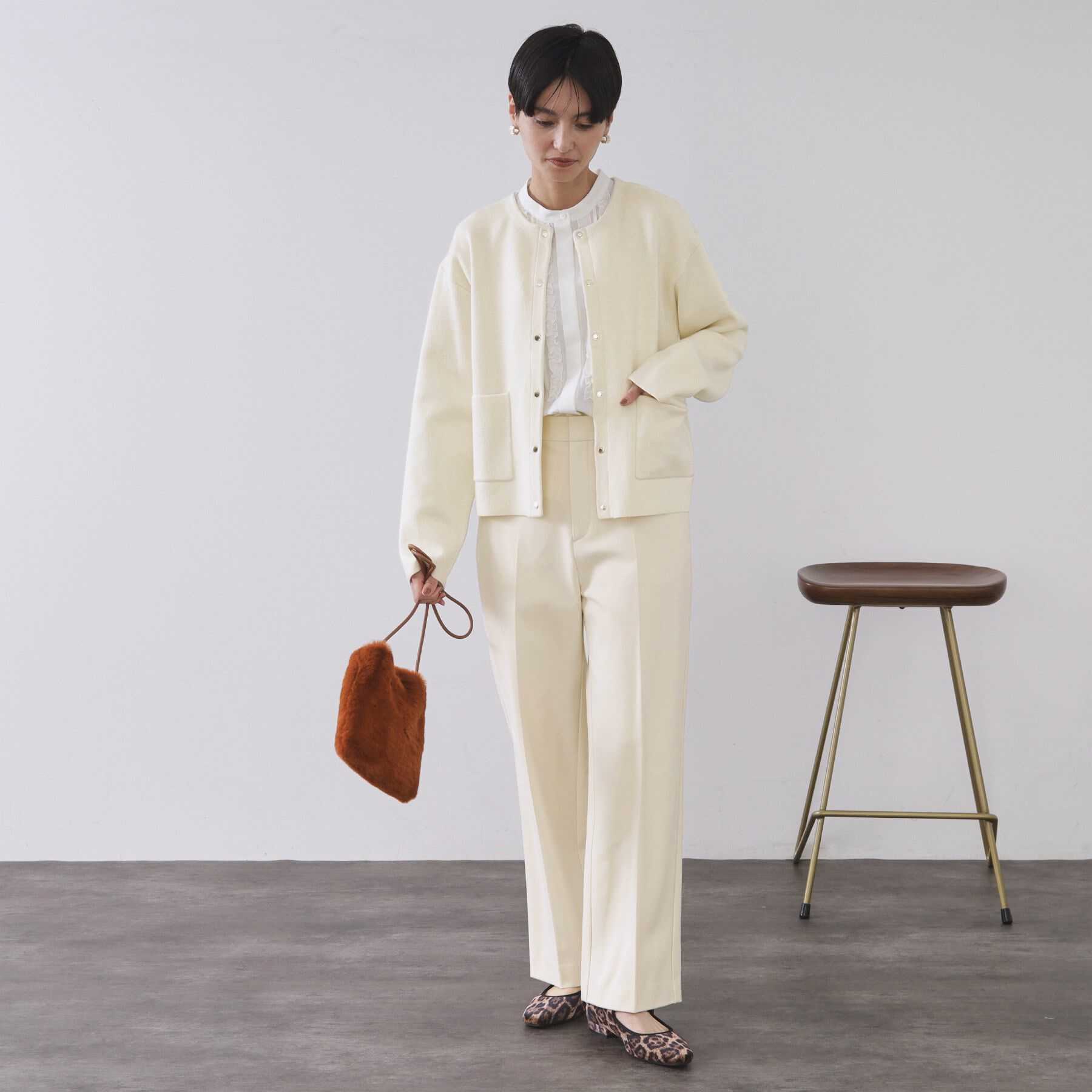 OPAQUE.CLIP「スナップボタン ダブルフェイス配色ニットカーディガン【洗濯機OK】」|カーディガン|