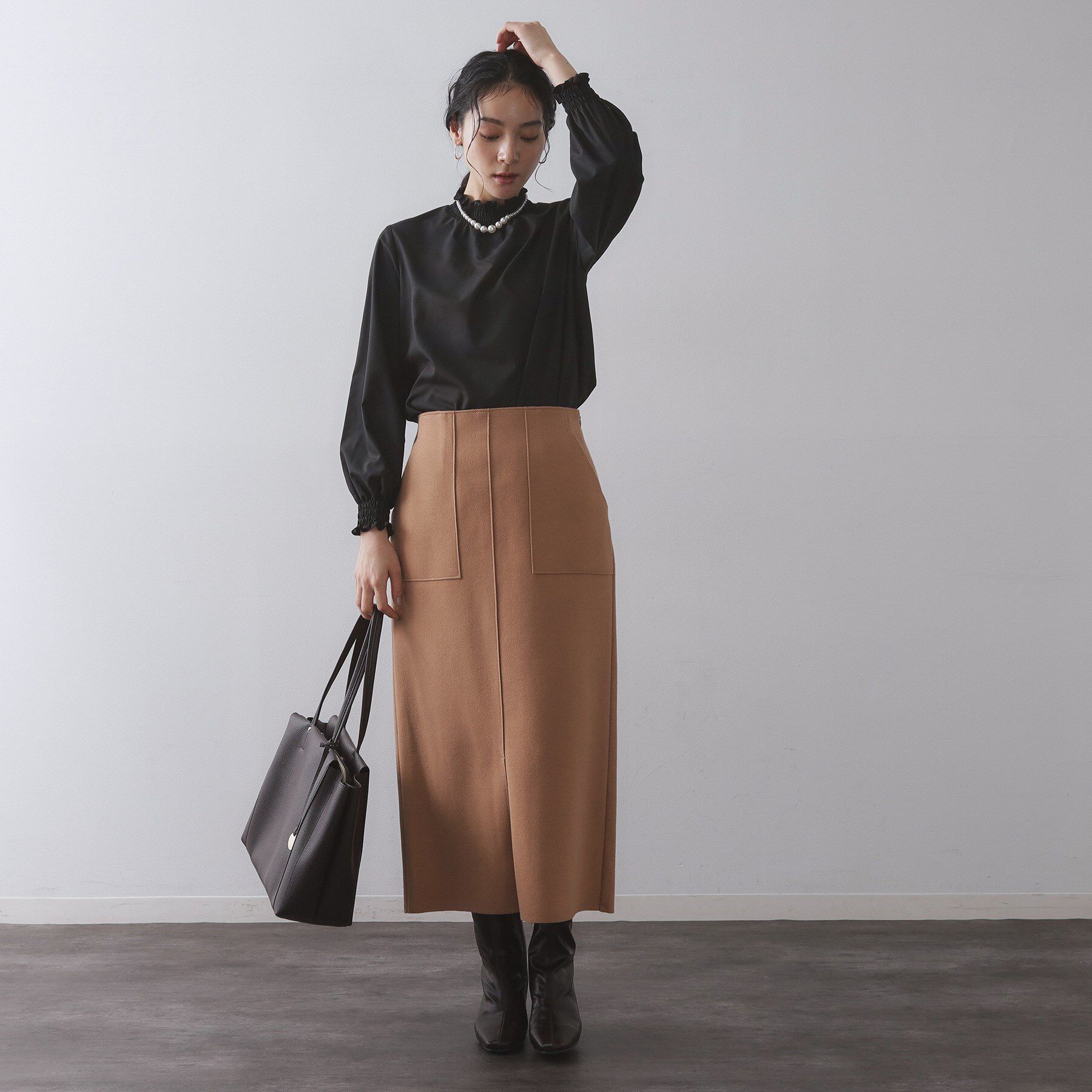 OPAQUE.CLIP「シャーリングハイネックブラウス【洗濯機OK】」|シャツ・ブラウス|