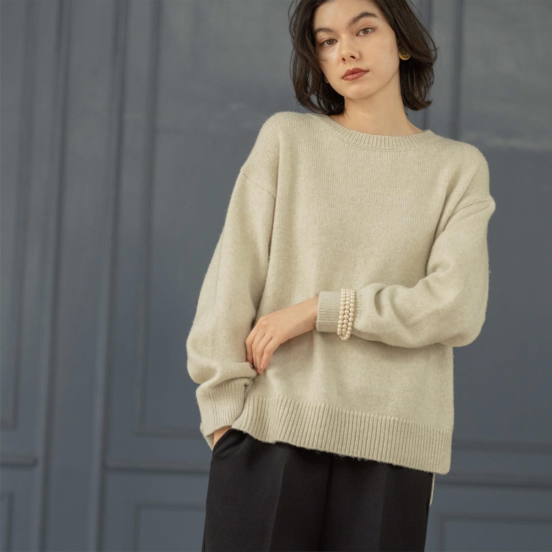 OPAQUE.CLIP「リラクシークルーネックニット【洗濯機OK】」|ニット・セーター|ライトベージュ(05