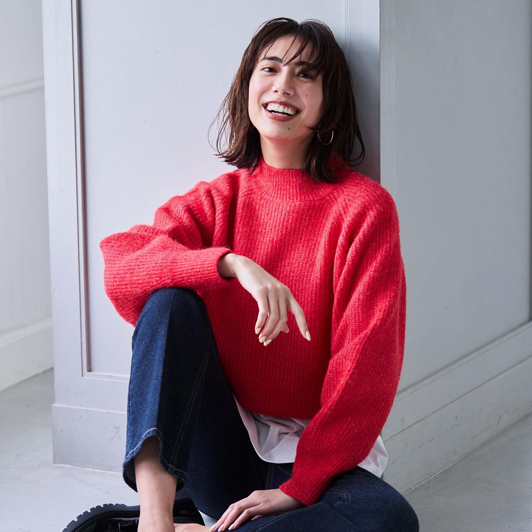 OPAQUE.CLIP「MIXミドルゲージショートあぜニット【洗濯機OK】」|ニット・セーター|