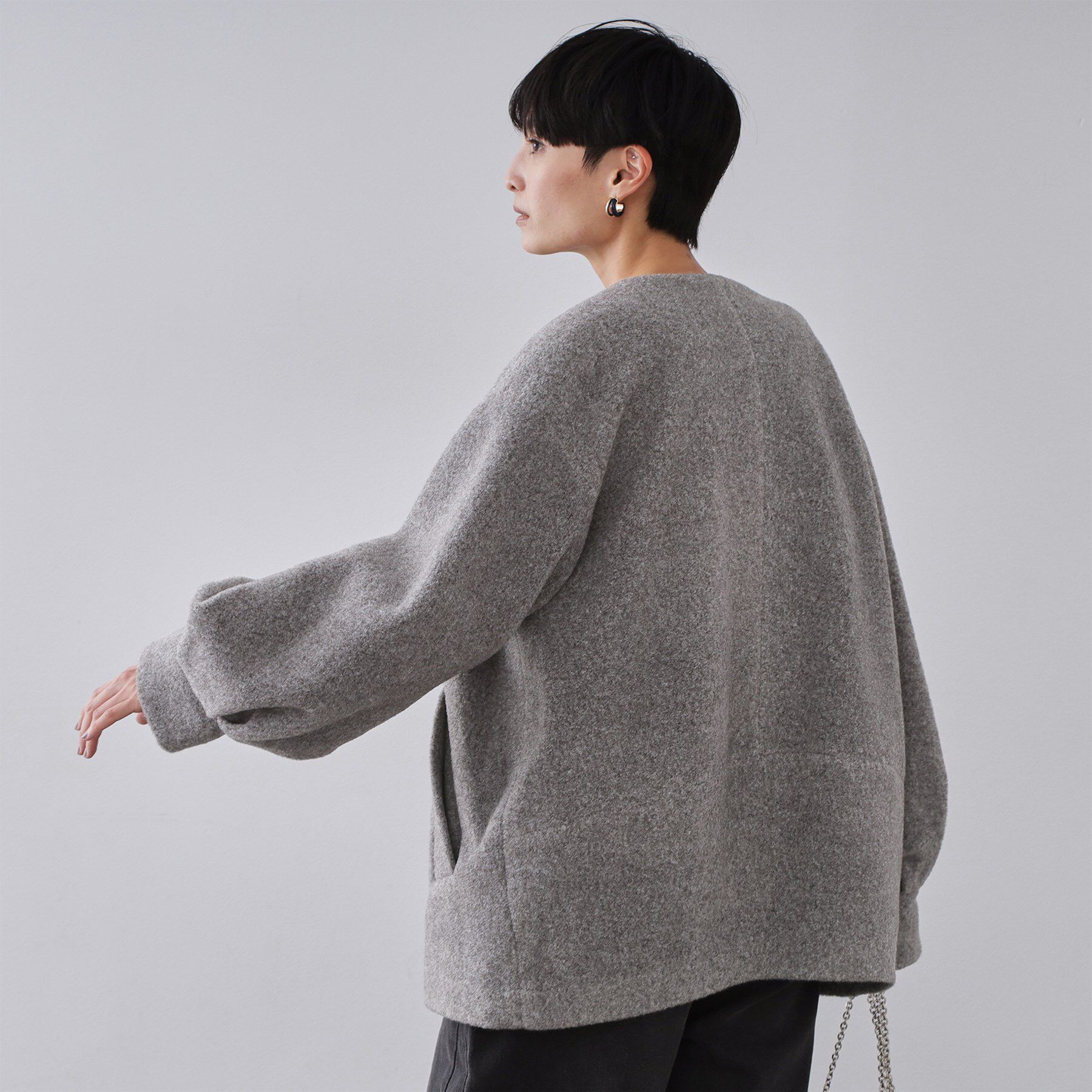 OPAQUE.CLIP「もこもこノーカラージップミドルコート【洗える】」|ノーカラーコート|