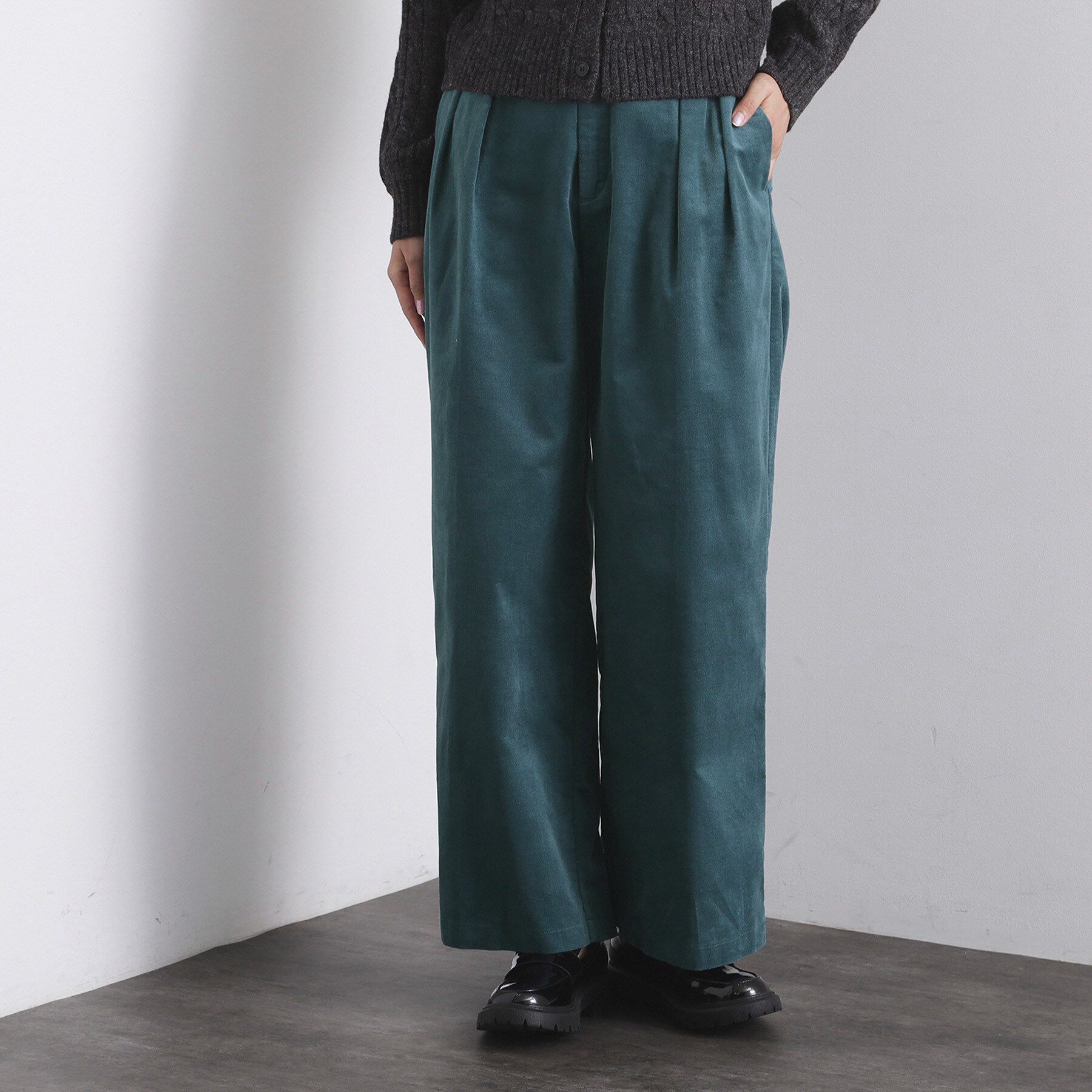 OPAQUE.CLIP「別珍タックワイドパンツ【洗える】」|その他|ブルーグリーン(09