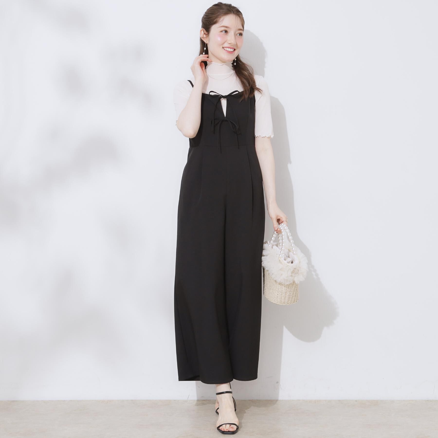 Couture broach「【大人可愛い・肩紐調節可能】リボンキャミサロペット」|オールインワン|