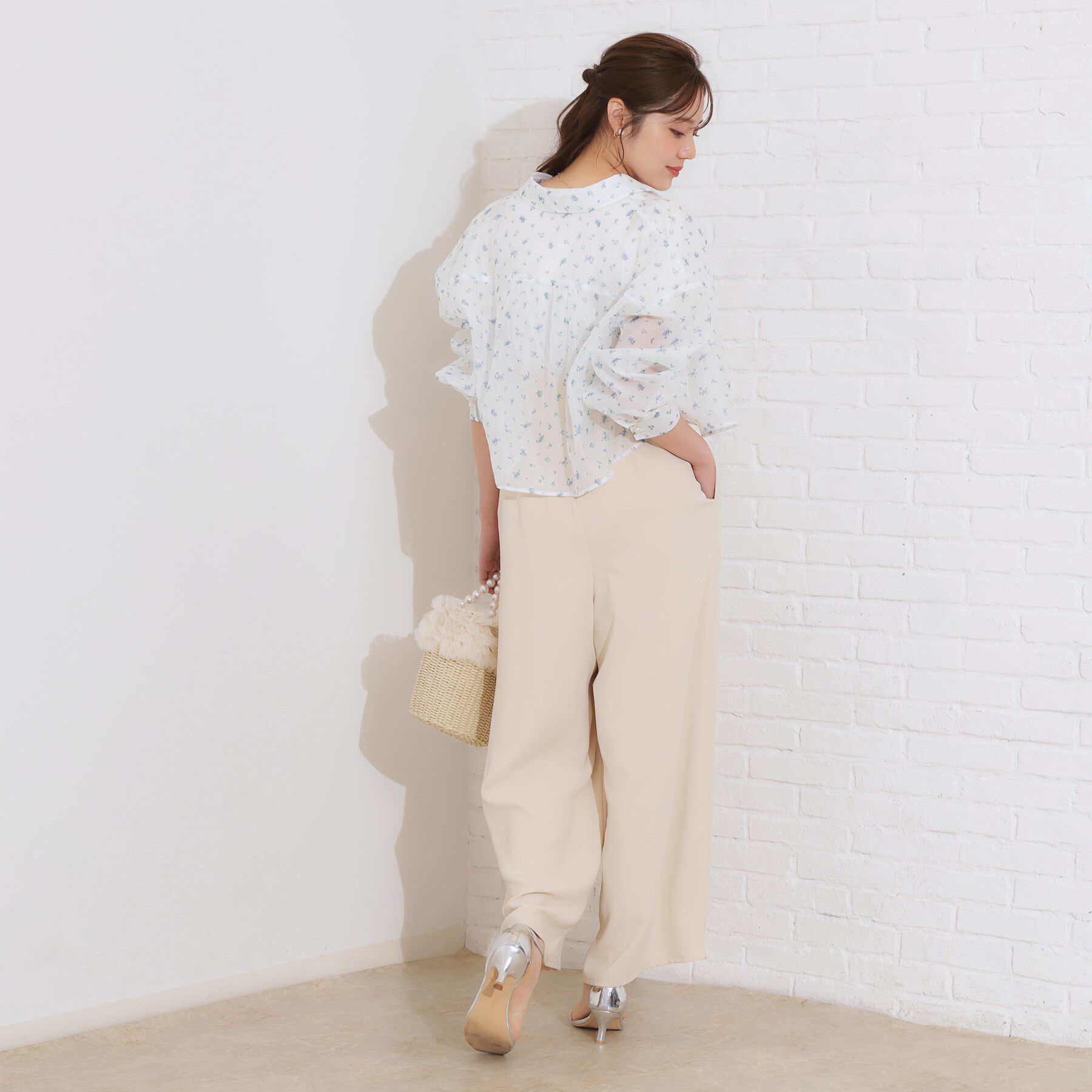 Couture broach「【洗える・オシャレな透け感】パール調ボタンシアーシャツ」|シャツ・ブラウス|