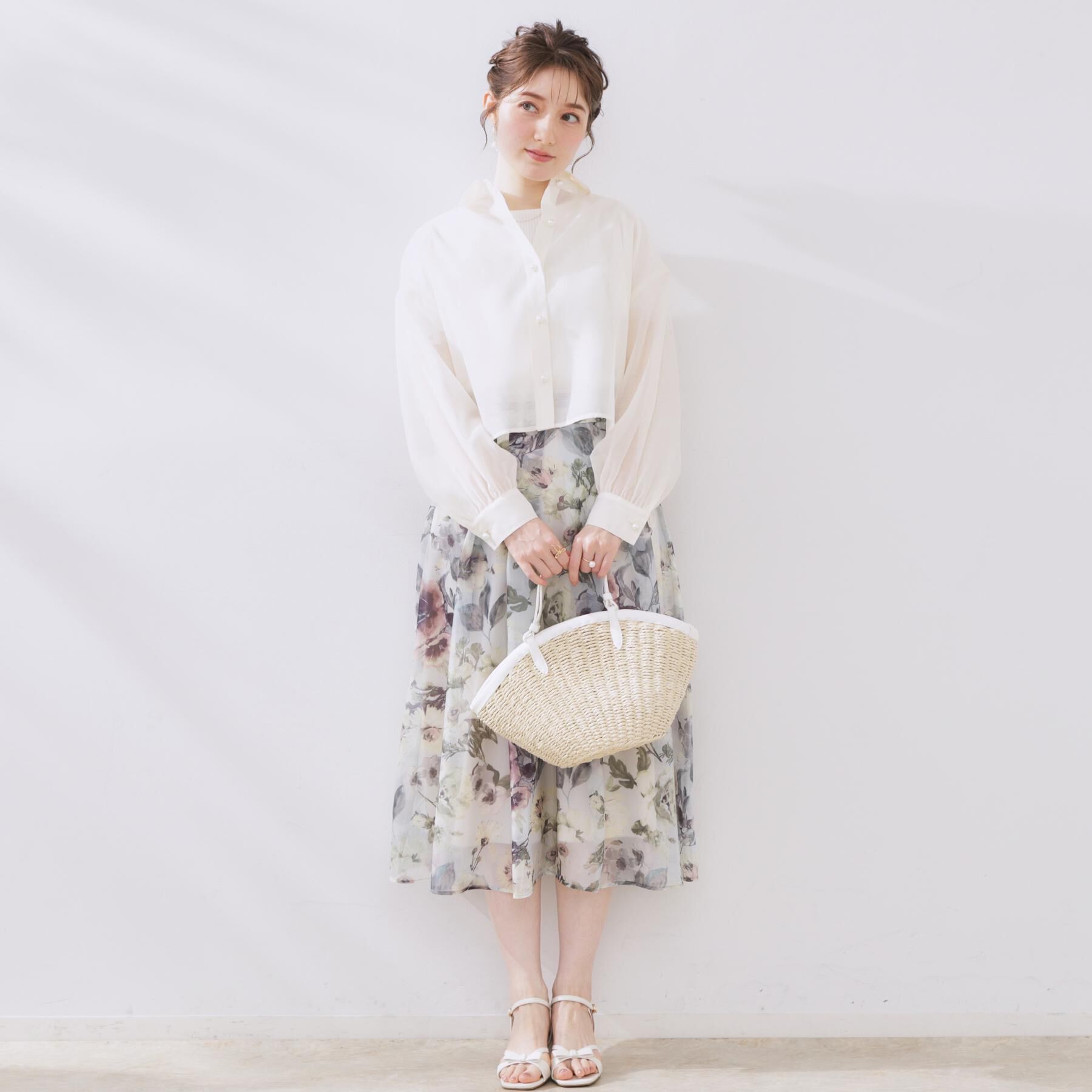 Couture broach「【洗える・オシャレな透け感】パール調ボタンシアーシャツ」|シャツ・ブラウス|