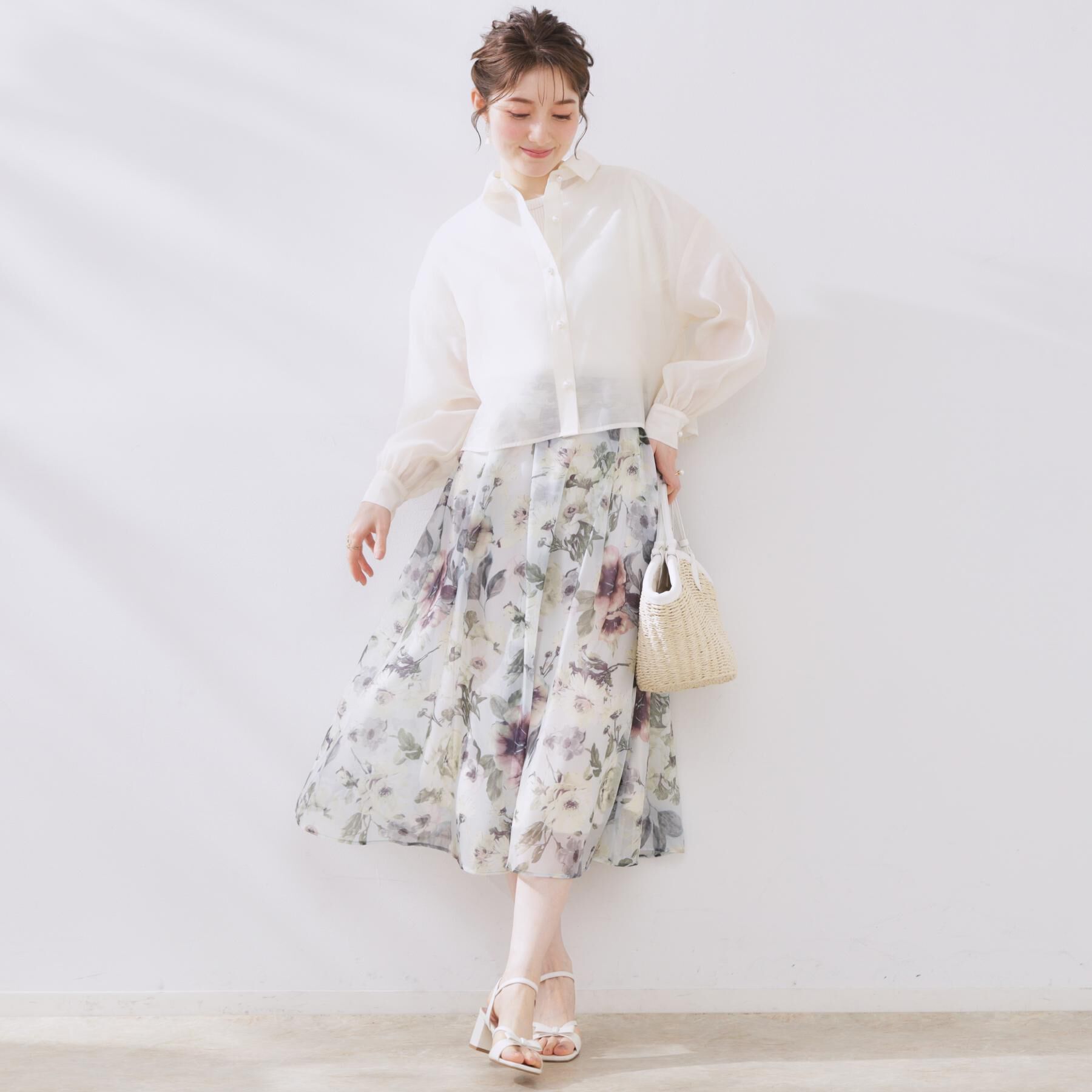 Couture broach「【洗える・オシャレな透け感】パール調ボタンシアーシャツ」|シャツ・ブラウス|