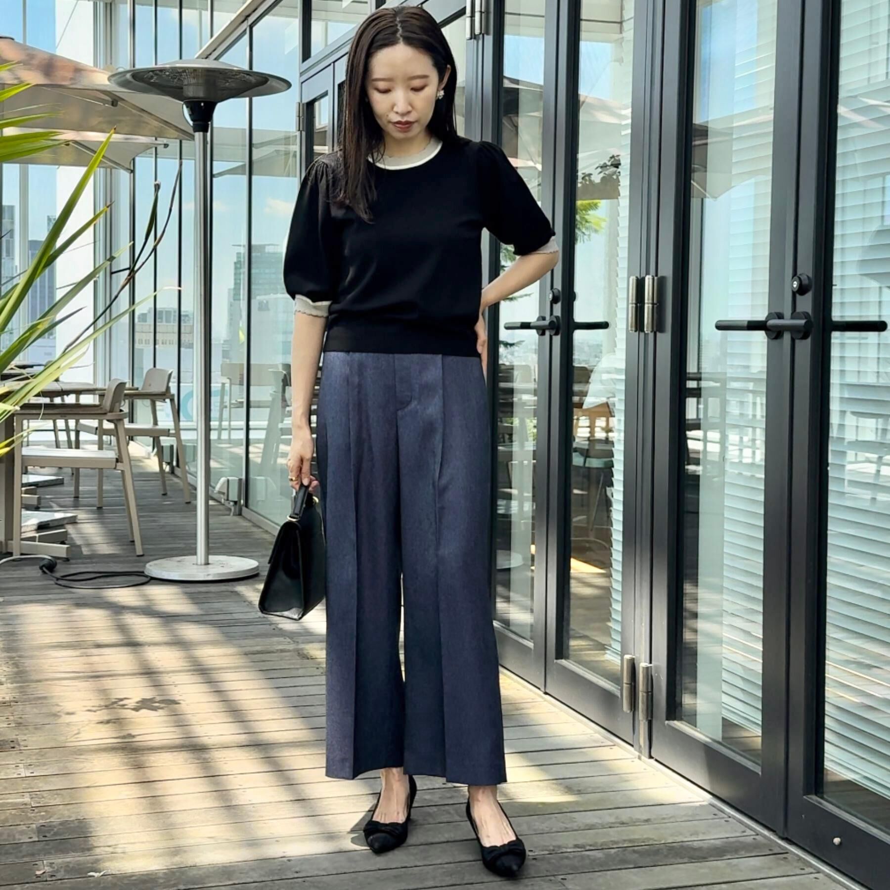 Couture broach「【5分袖・華奢見え・通勤】配色スカラ5分袖ニット」|ニット・セーター|