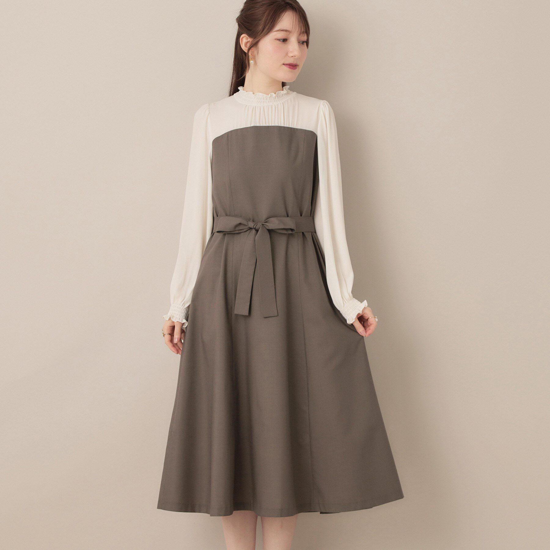 Couture broach「【レイヤード風・きれいめ・通勤】ドッキングベアワンピース」|ワンピース|