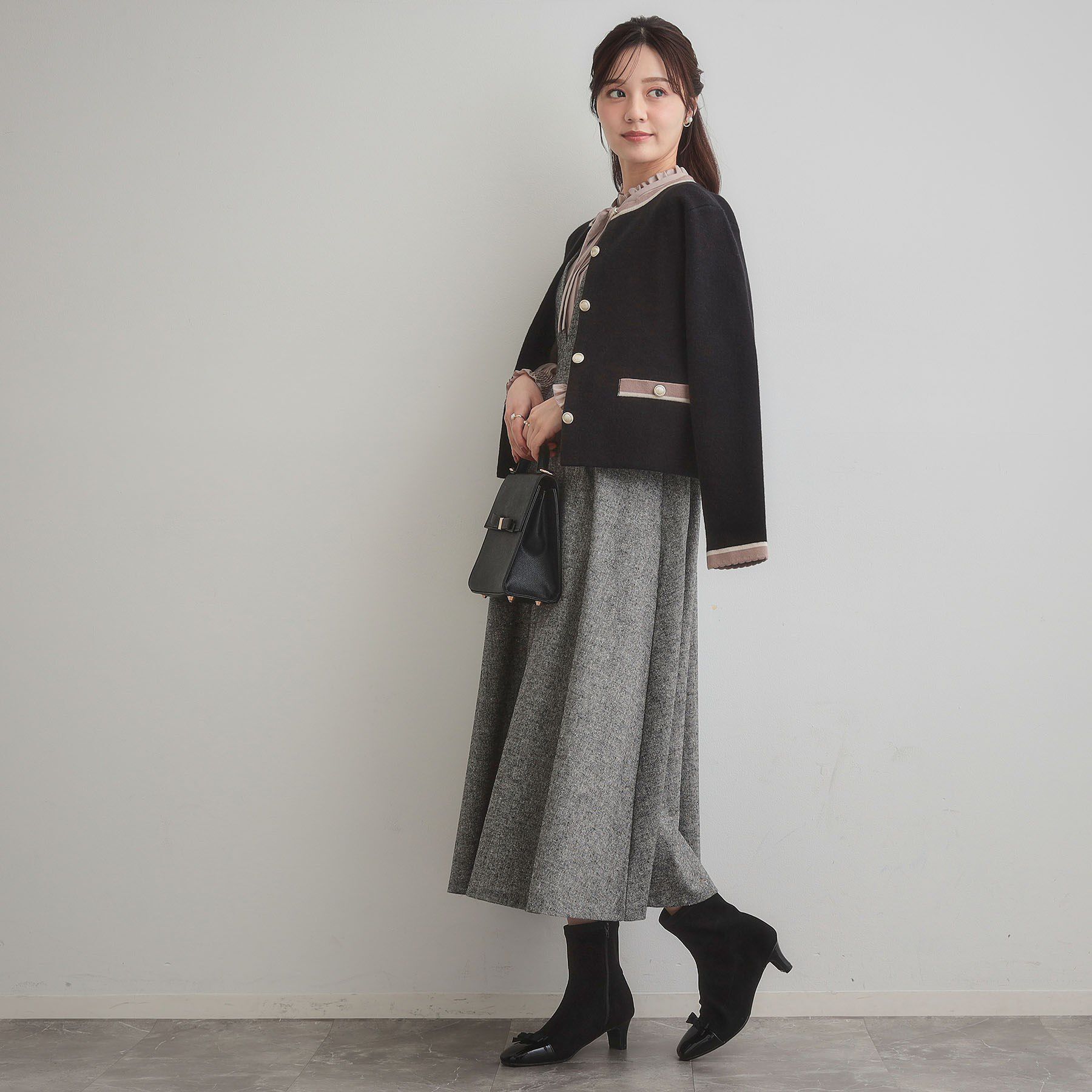 Couture broach「【通勤・大人上品】ムースタッチジャカード 配色スカラカーディ」|カーディガン|