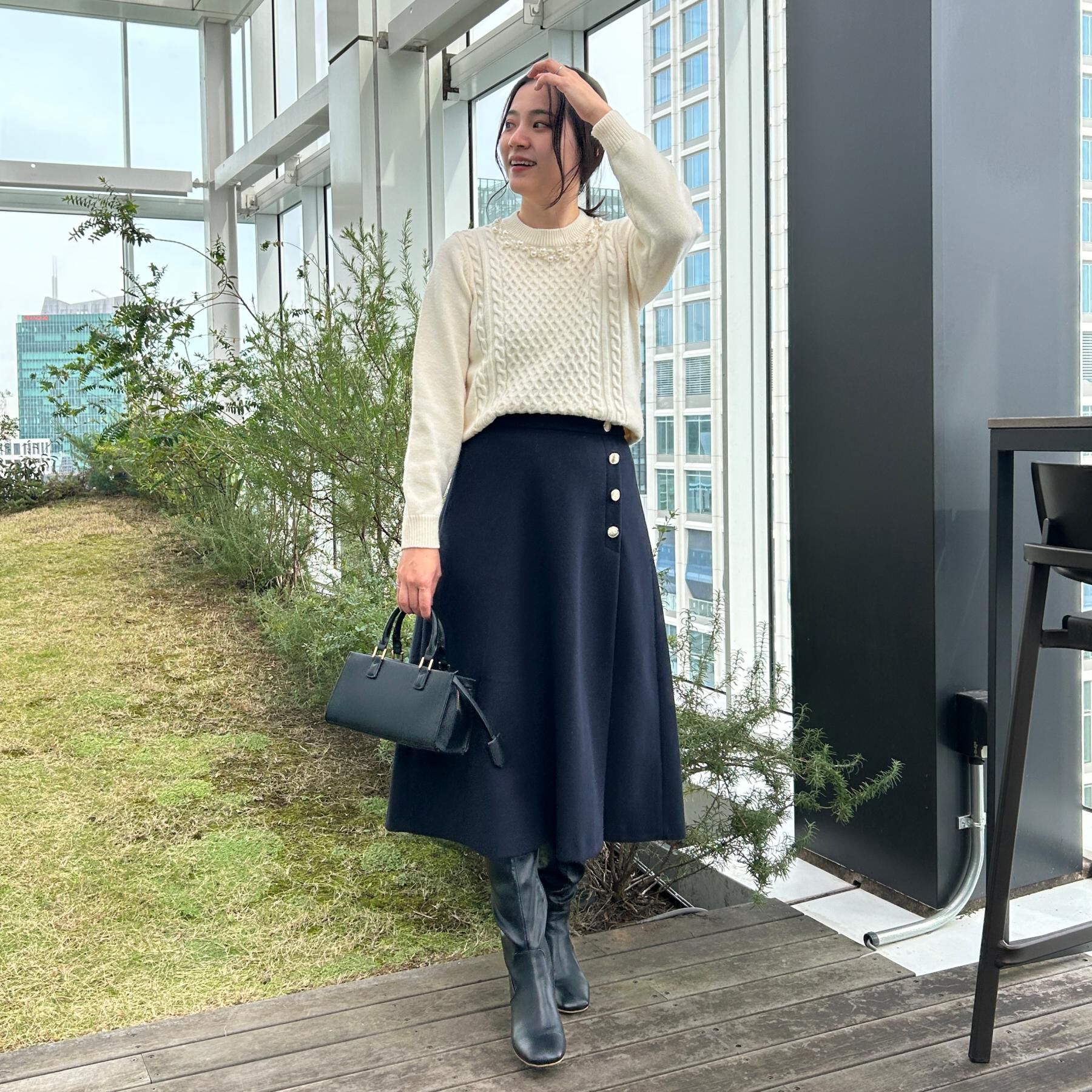 Couture broach「【きれいめ】パール調デザイン アラン柄ニット」|ニット・セーター|