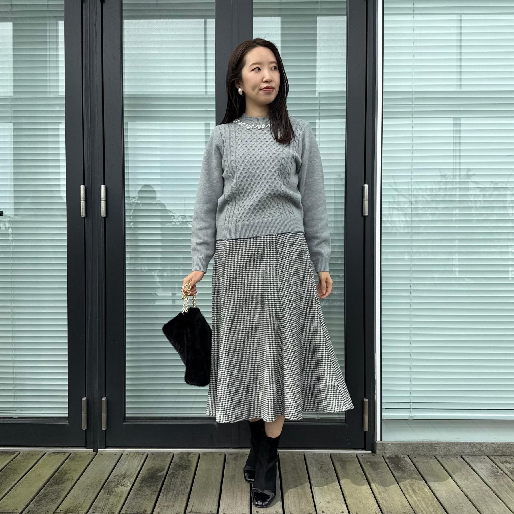 Couture broach「【きれいめ】パール調デザイン アラン柄ニット」|ニット・セーター|