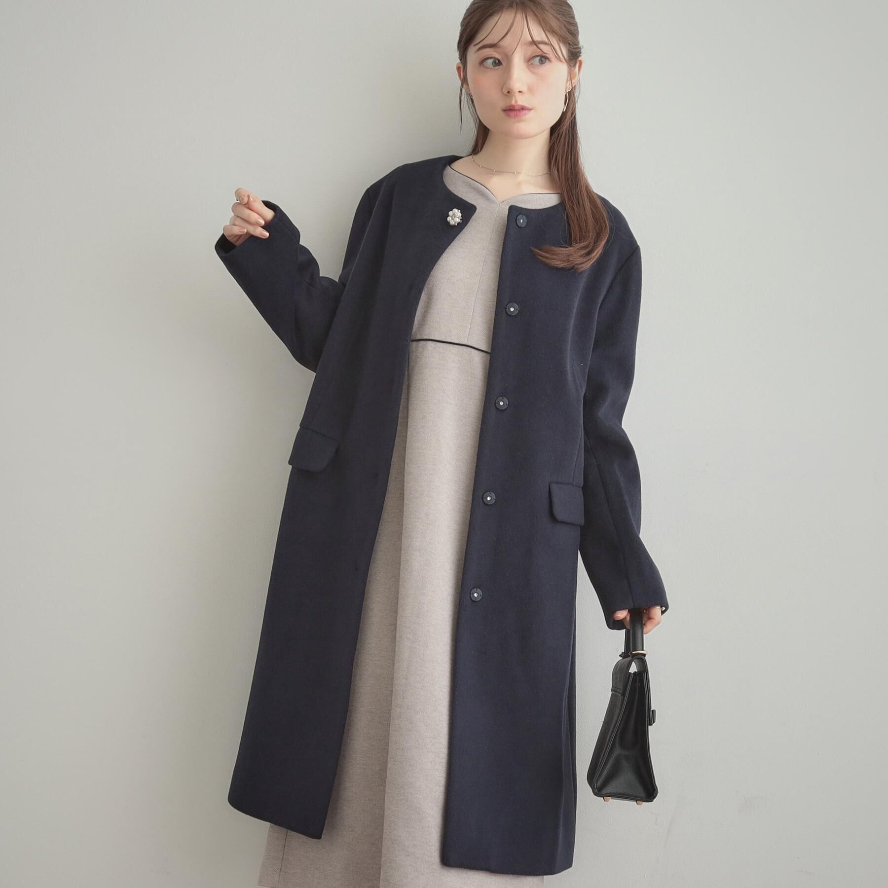 Couture broach「【通勤・起毛ポンチ】配色Aラインワンピース」|ワンピース|