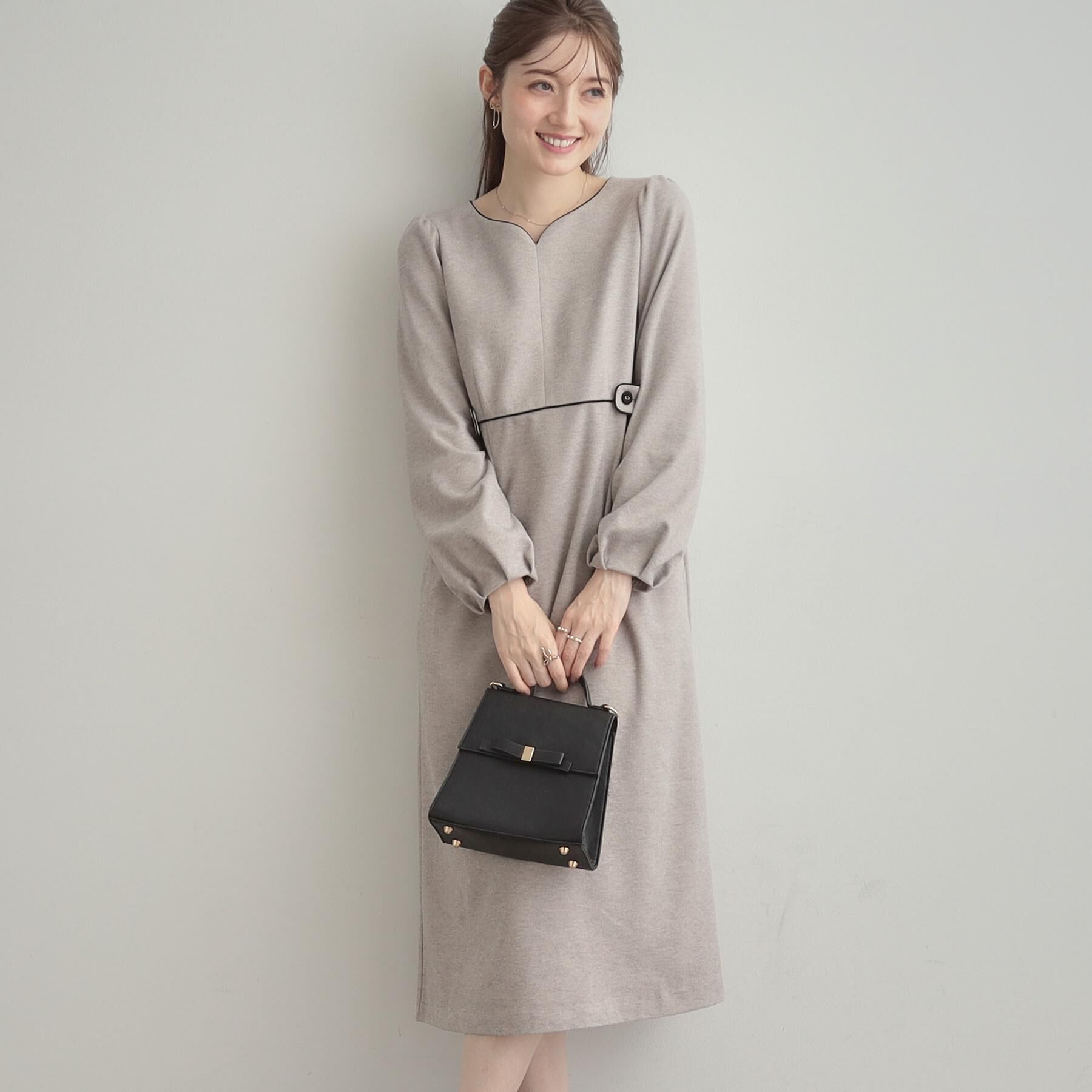 Couture broach「【通勤・起毛ポンチ】配色Aラインワンピース」|ワンピース|