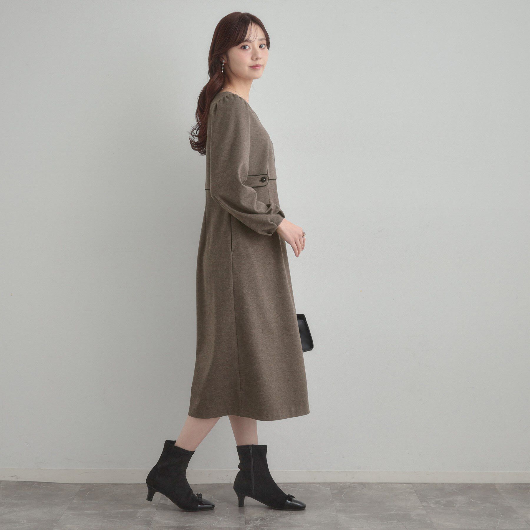 Couture broach「【通勤・起毛ポンチ】配色Aラインワンピース」|ワンピース|