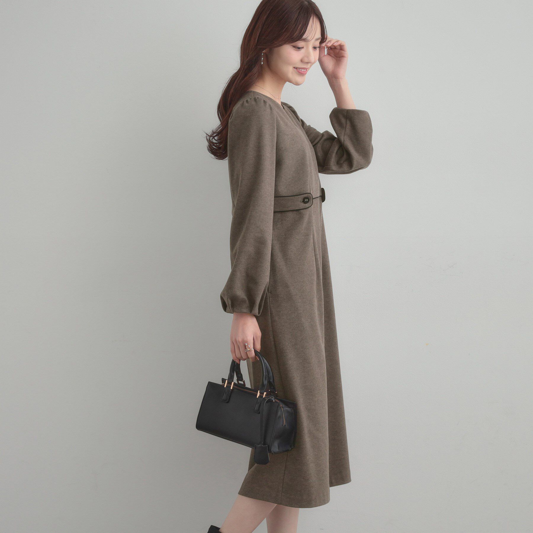 Couture broach「【通勤・起毛ポンチ】配色Aラインワンピース」|ワンピース|