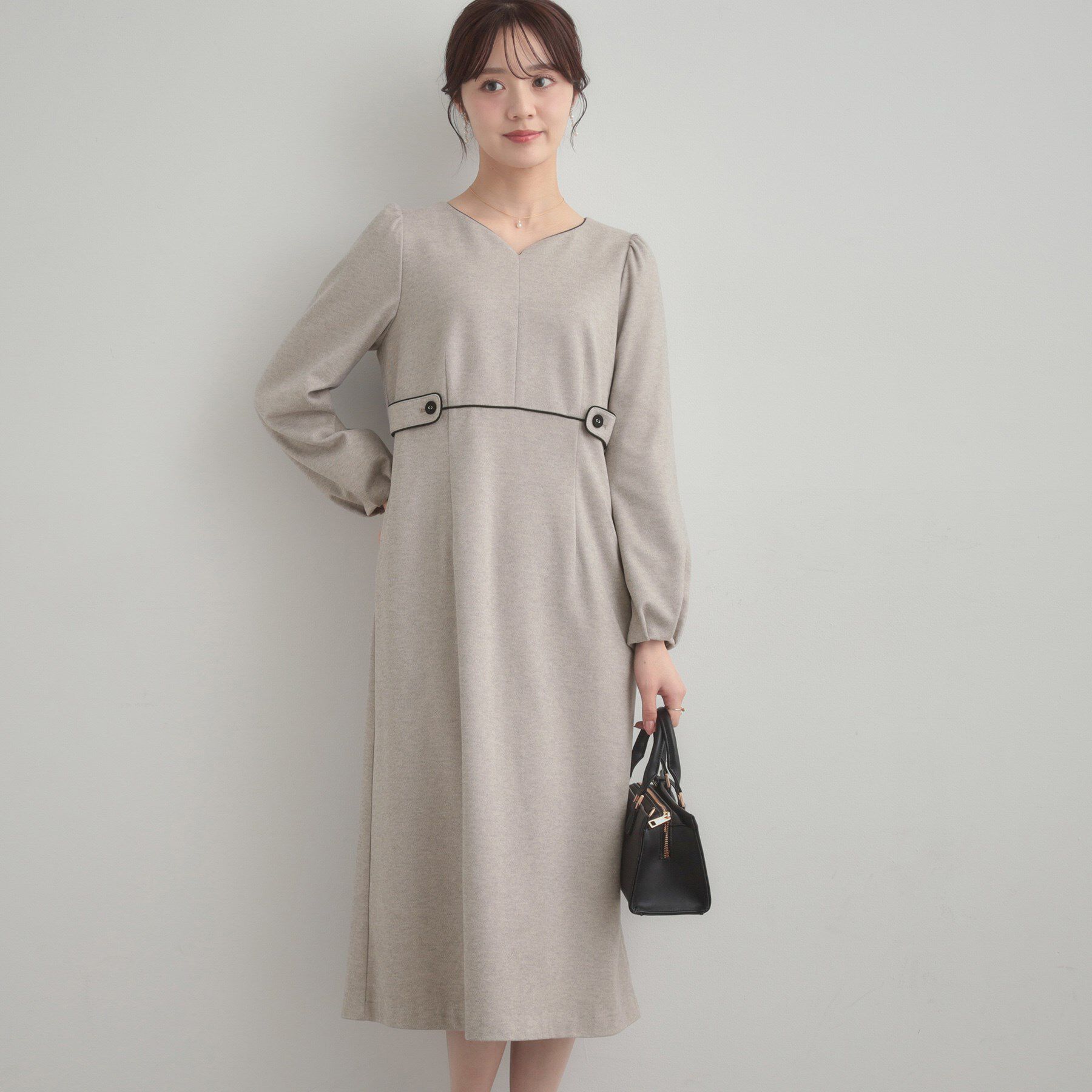 Couture broach「【通勤・起毛ポンチ】配色Aラインワンピース」|ワンピース|