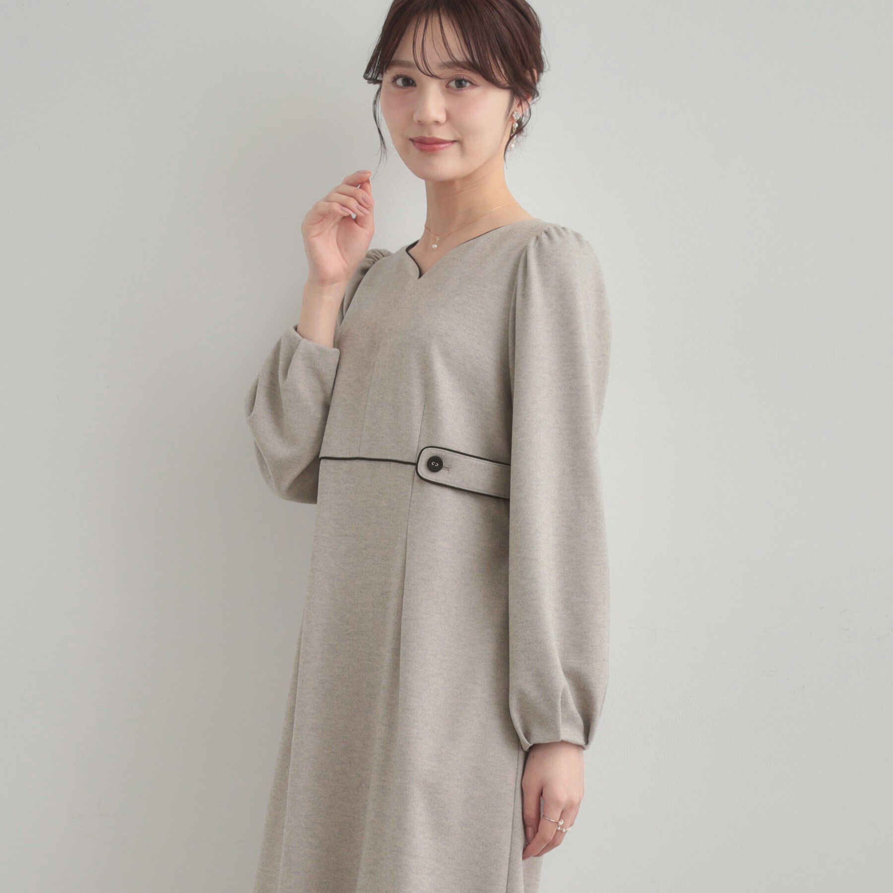 Couture broach「【通勤・起毛ポンチ】配色Aラインワンピース」|ワンピース|