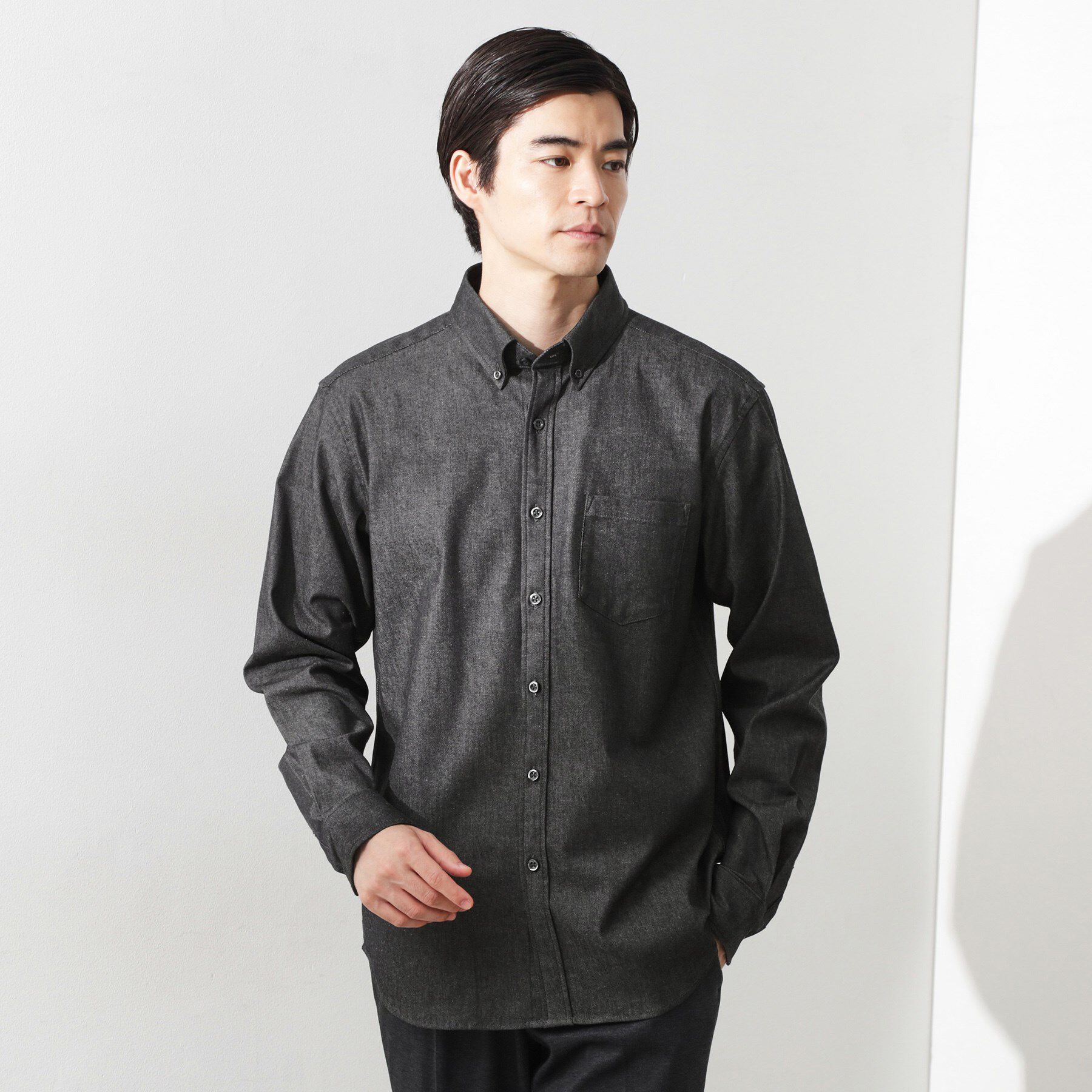 THE SHOP TK「エバーデニムシャツ【色落ちしにくい/洗濯機OK】」|シャツ・ブラウス|ブラック(019)